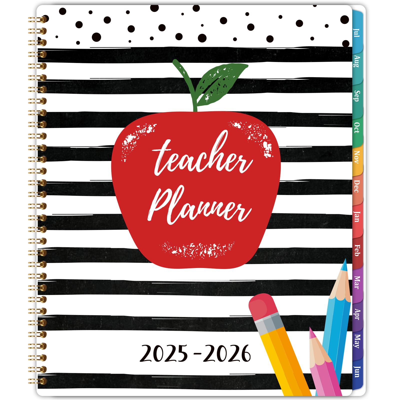 2025-2026 Teacher Planner - Academic Lesson Planner with Spiral Binding & Colorful Monthly Tabs (July 2025-June 2026, 8.5