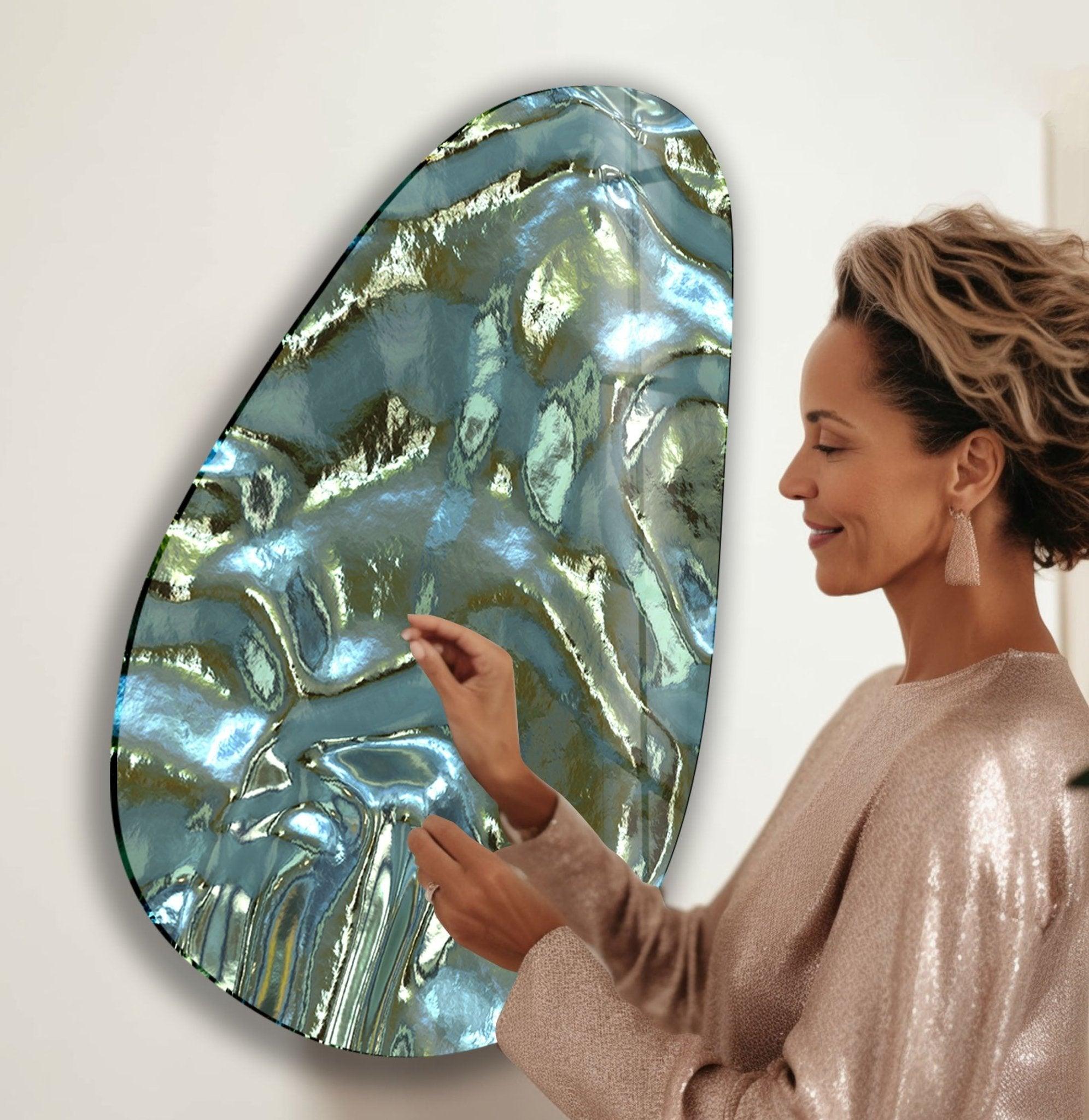 Abstract Glass Wall Art - Modern Asymmetrical Oval Shiny Decor for Living Room, Bedroom & Office | Contemporary Home Decoration