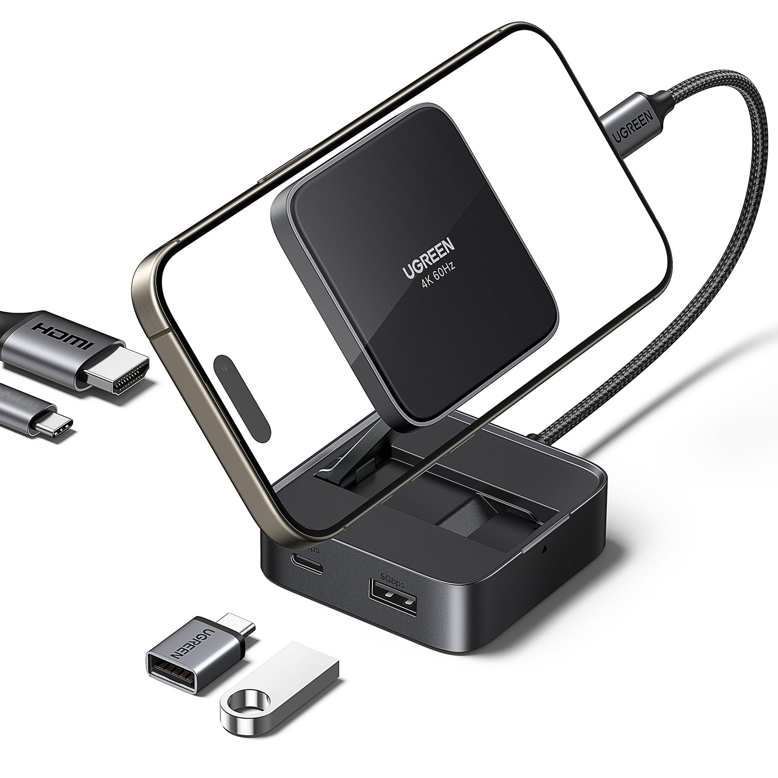 UGREEN 4-in-1 Magnetic USB C Hub with HDMI 4K@60Hz, 100W PD Charging, USB-A & USB-C Ports - Foldable Portable Adapter for iPhone 15/16, Galaxy S24, MacBook, iPad - Perfect for Home Office, Travel & Multi-Screen Work