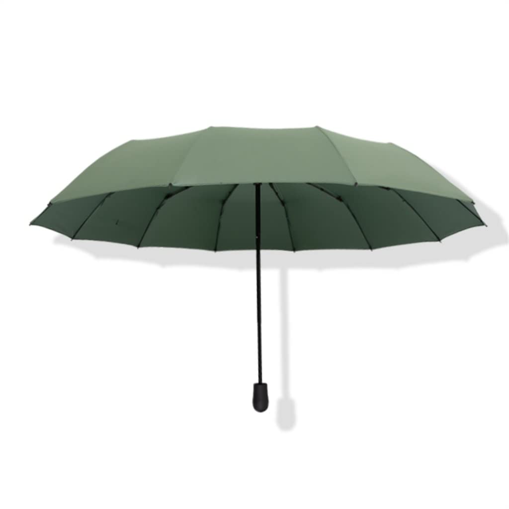 LEIGE Large Business Umbrella for Men & Women - 3-Fold Compact Monochrome Sun & Rain Protection (Green) - Perfect for Office Commute, Travel & Outdoor Events