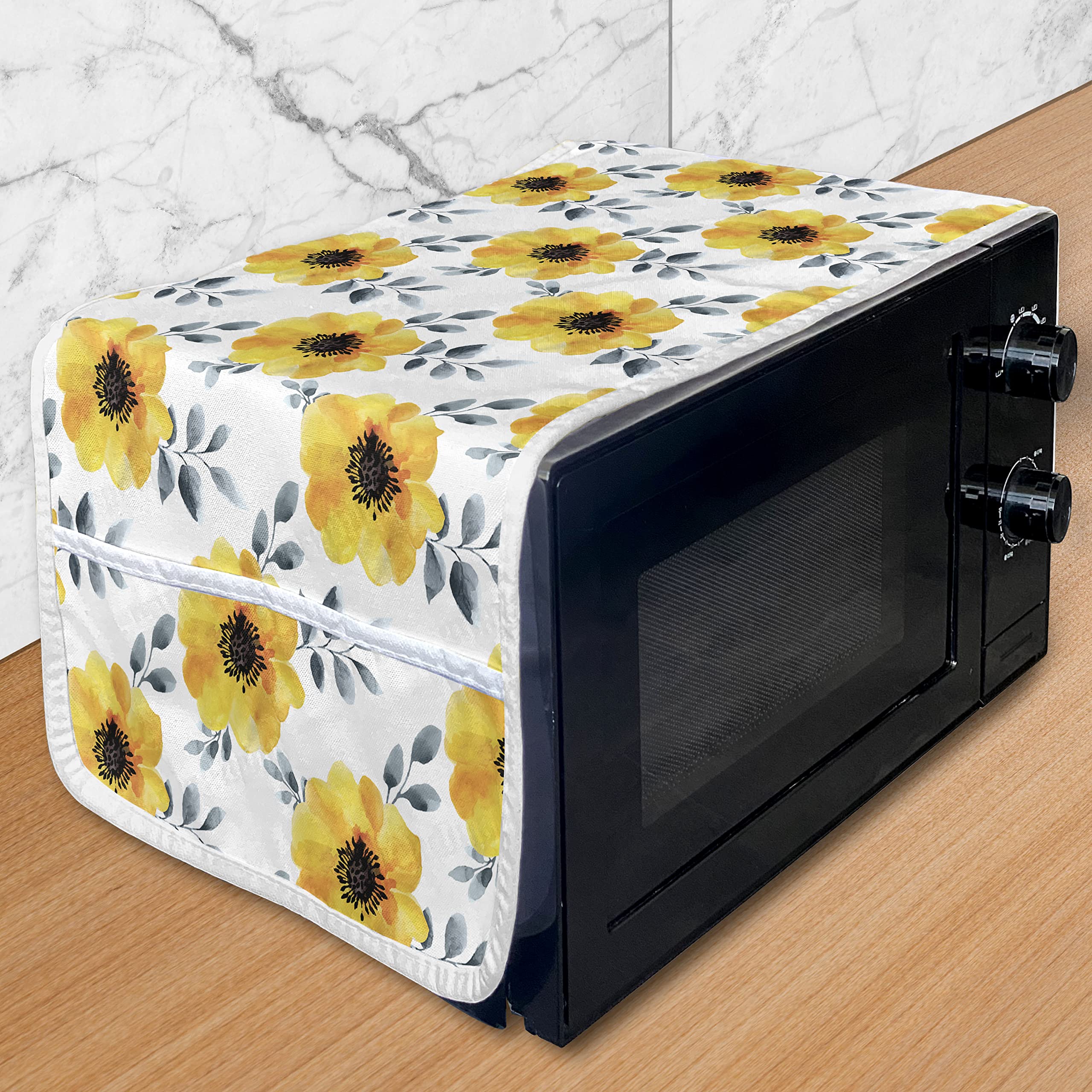 Ambesonne Floral Microwave Cover - Watercolor Poppy Flowers with Leaves, Romantic Spring Design, Water-Resistant Kitchen Organizer with Pockets, 36