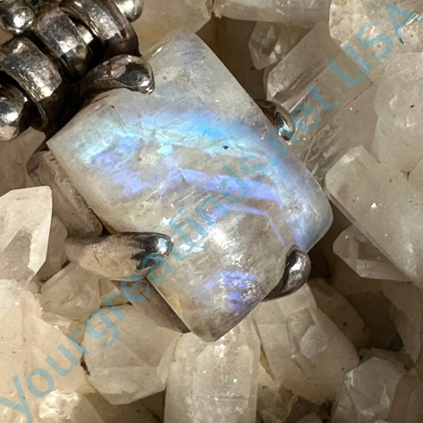 Vintage Large Sterling Silver Rainbow Moonstone Pendant Necklace - Elegant Boho Jewelry for Women, Perfect for Weddings, Parties & Everyday Wear