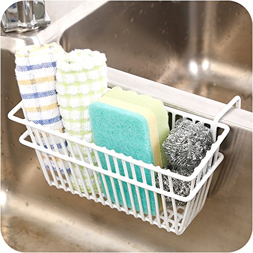Zollyss Stainless Steel Sink Organizer - Soap Sponge Holder, Drain Rack & Towel Shelf for Kitchen Cabinet Storage (20x12x10.2cm, White) | Perfect for Small Kitchen Spaces & Under-Sink Organization