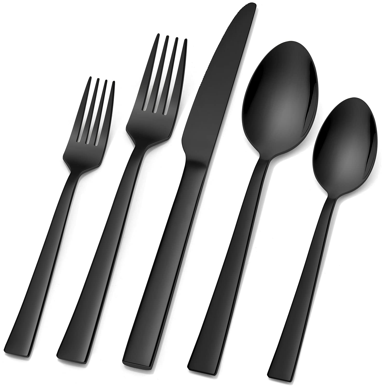 20-Piece Stainless Steel Flatware Set for 4 - Black Silverware Cutlery Set with Dinner Forks, Spoons & Knives - Square Edge Mirror Polished, Dishwasher Safe - Perfect for Dining, Parties & Everyday Use
