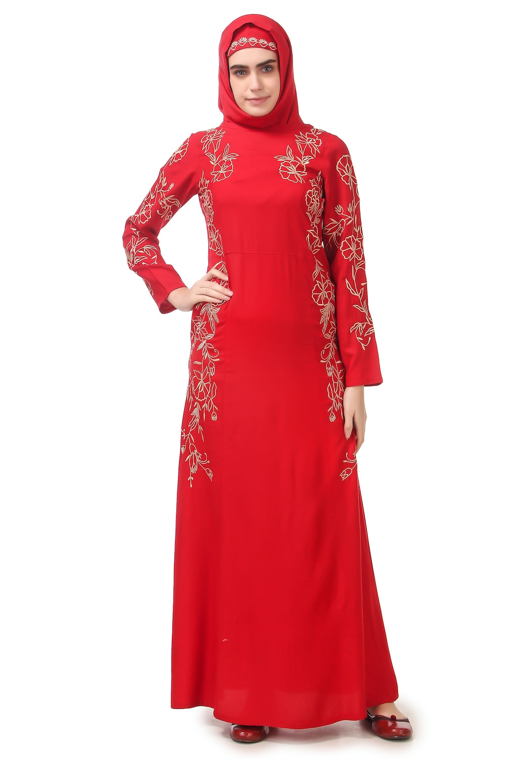 Embellished Princess Seam Rayon Abaya Dress - Elegant Muslim Women's Prayer Dress for Ramadan & Special Occasions