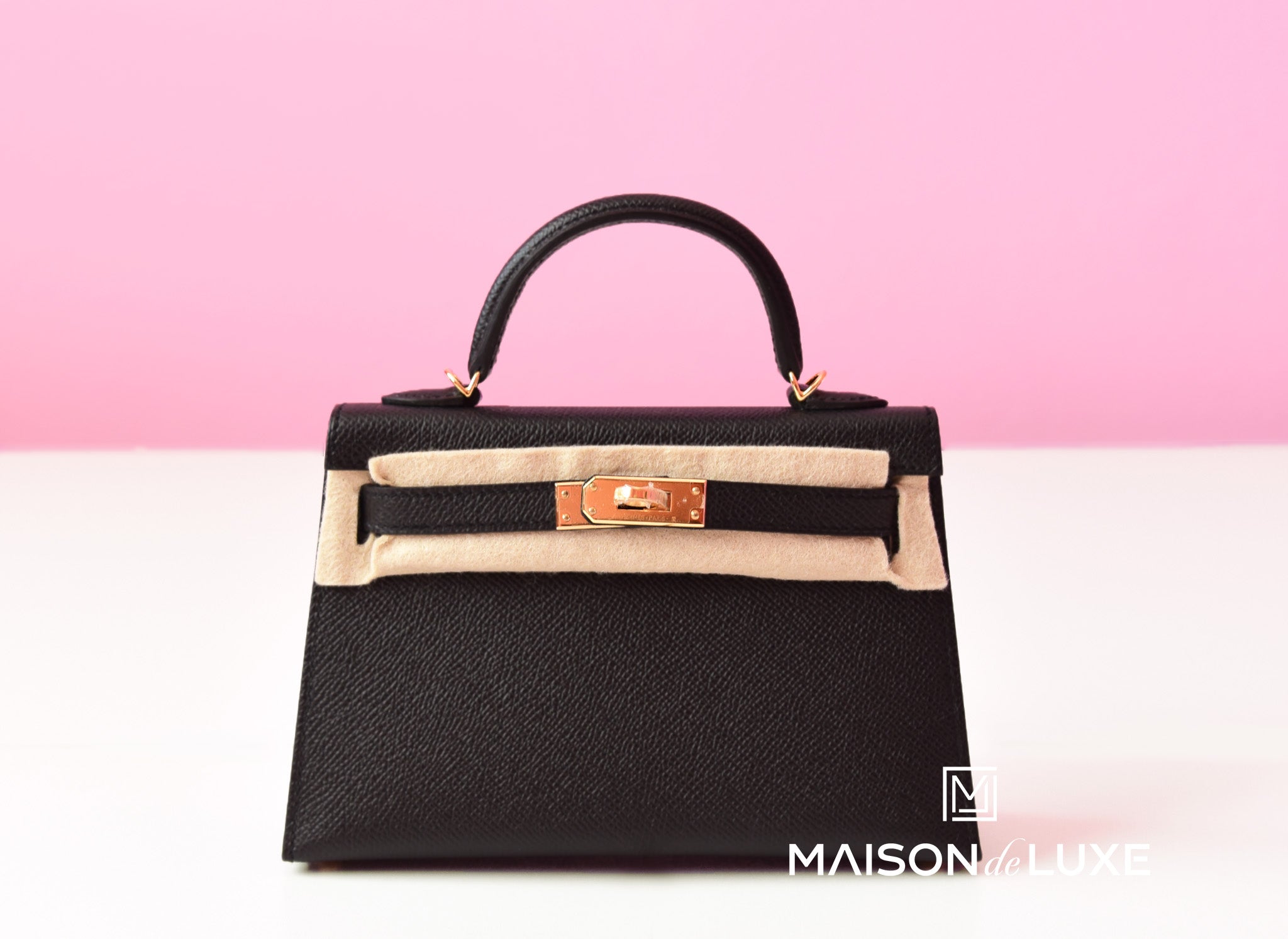 Authentic Hermes Mini Kelly II 20cm Black Epsom Leather Bag with Gold Hardware - Luxury Crossbody Purse for Women, Perfect for Date Night & Special Occasions