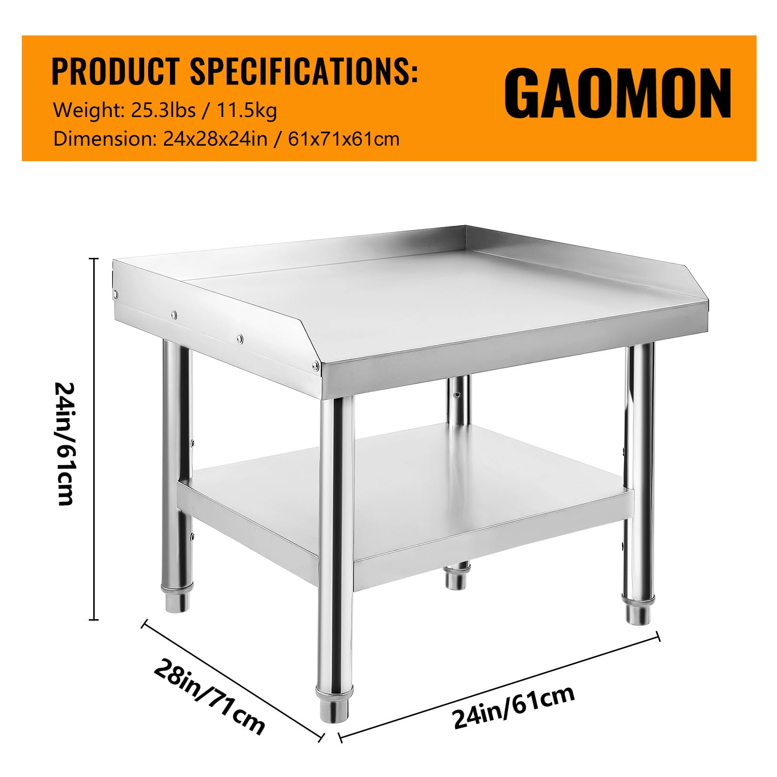 GAOMON Stainless Steel Grill Stand with Adjustable Storage Shelf - 24 x 28 x 24 Inch Heavy Duty Commercial Kitchen Equipment for Restaurants, Hotels & Home Use - Perfect for Outdoor BBQ, Catering & Food Prep Stations