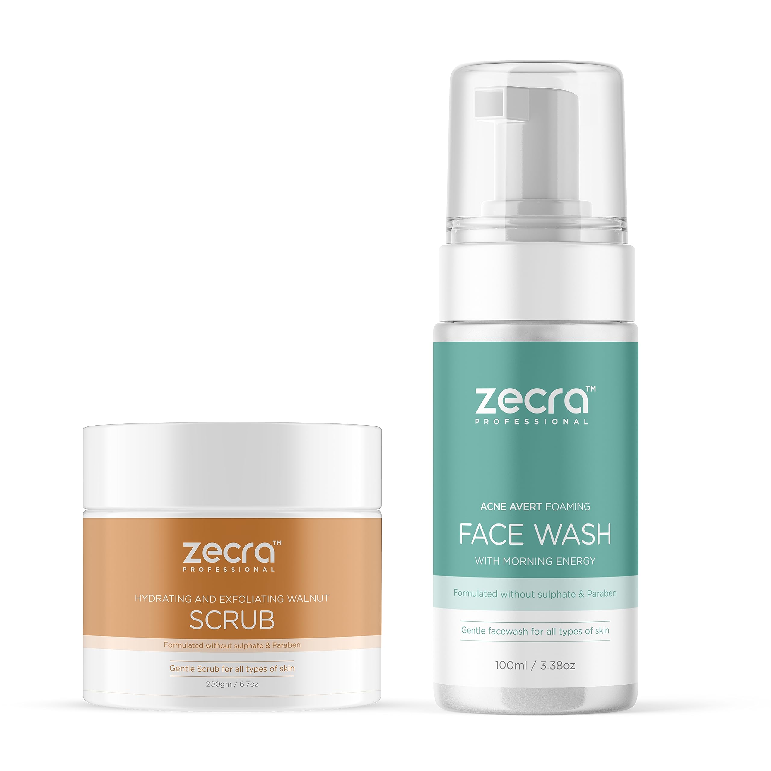 ZECRA PROFESSIONAL Face Scrub & Face Wash Combo Set - Sulfate Free, Paraben Free - Gentle Exfoliating & Cleansing for Daily Skincare Routine
