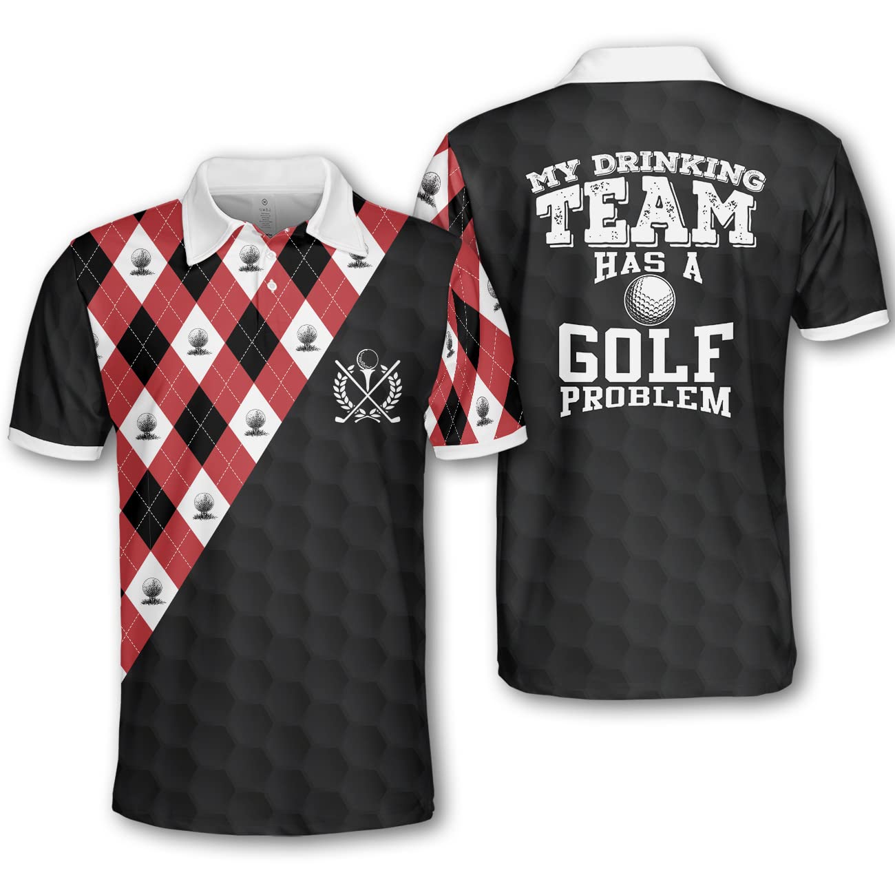 Pologen Men's Argyle Golf Shirt - Moisture Wicking Dry Fit Polo for Golfers - Funny & Crazy Design for Golf Course & Casual Wear