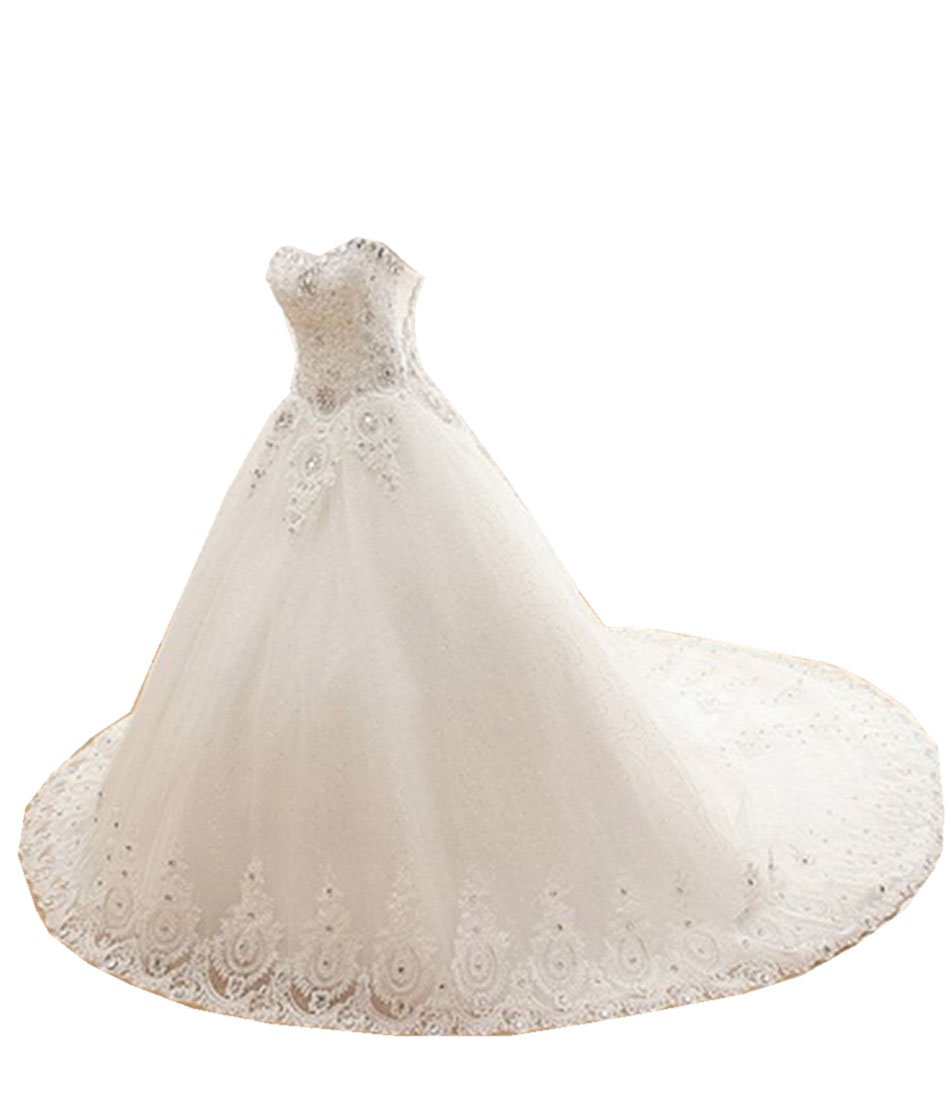 Emmani Women's Sweetheart Lace Beaded Wedding Dress Ball Gown - Elegant White Bridal Gown for Church Ceremony, Reception & Formal Events