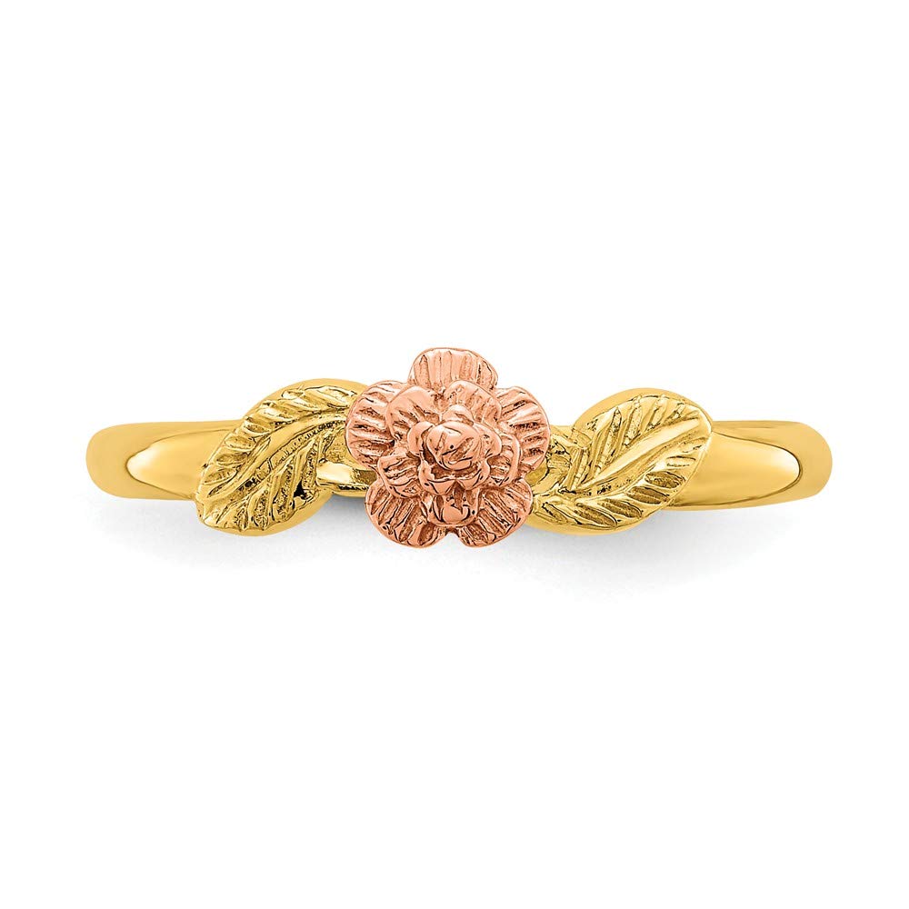 14K Yellow Gold Two-Tone Diamond-Cut Leaf Flower Ring Band - Elegant Wedding, Engagement & Anniversary Jewelry Gift for Women