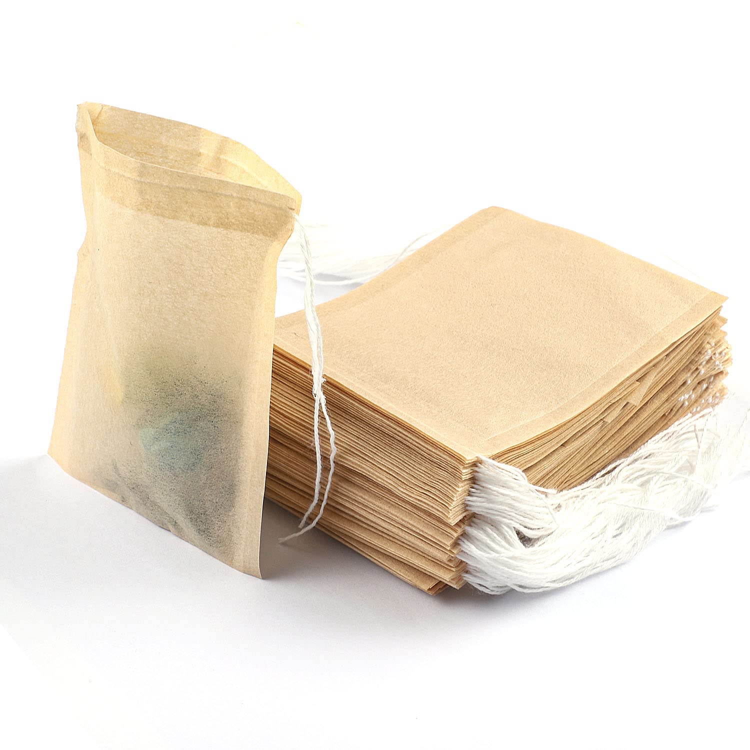 100 Pcs Unbleached Drawstring Tea Bags for Loose Leaf Tea & Coffee - 3.54 x 2.75 Inch Disposable Tea Filters - Perfect for Home Brewing, Office Use, and Travel