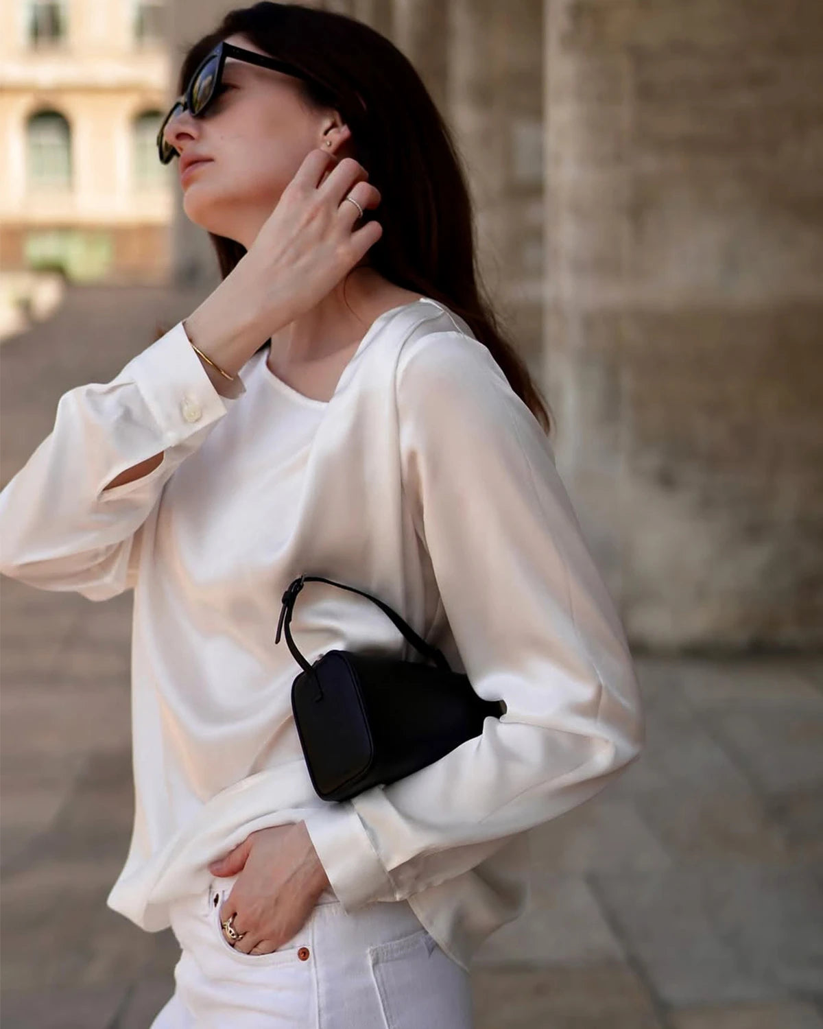 Elegant Women's Asymmetrical Neck Silk Blouse - Soft & Luxurious Satin Shirt for Work, Party & Special Occasions