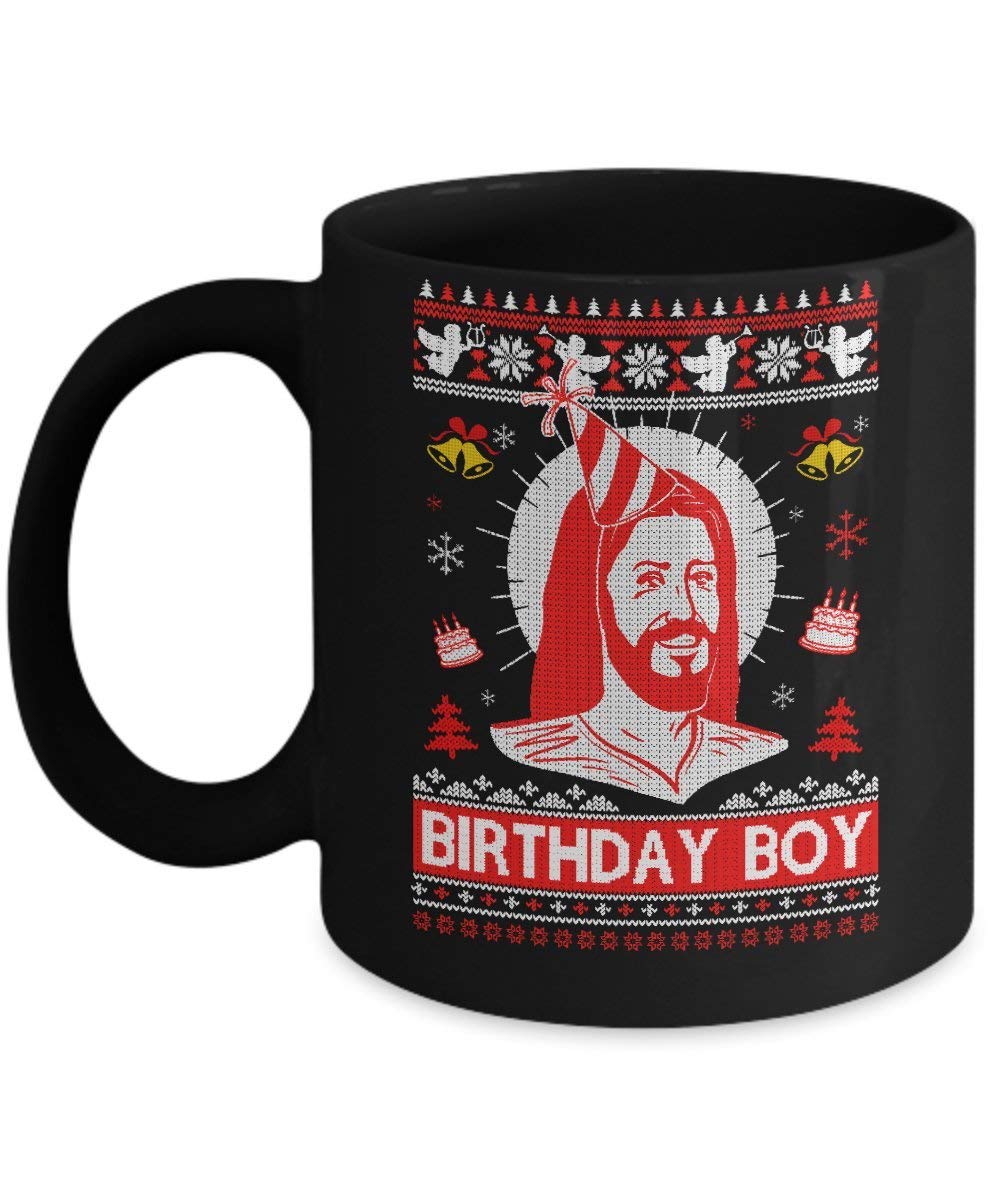 Jesus Birthday Boy Ugly Christmas Sweater Coffee Mug - 11OZ Funny Holiday Ceramic Cup for Christmas Party, Gift Exchange & Festive Celebrations