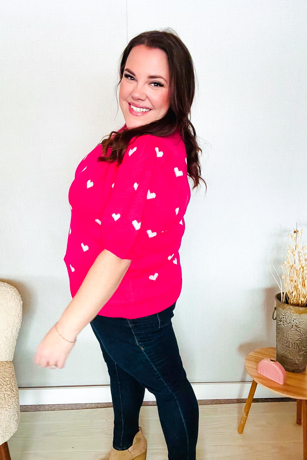 Be Mine Pink & White Heart Oversized Jacquard Sweater | Women's Valentine's Day Knit Pullover | Cozy Winter Fashion for Date Night & Casual Outings