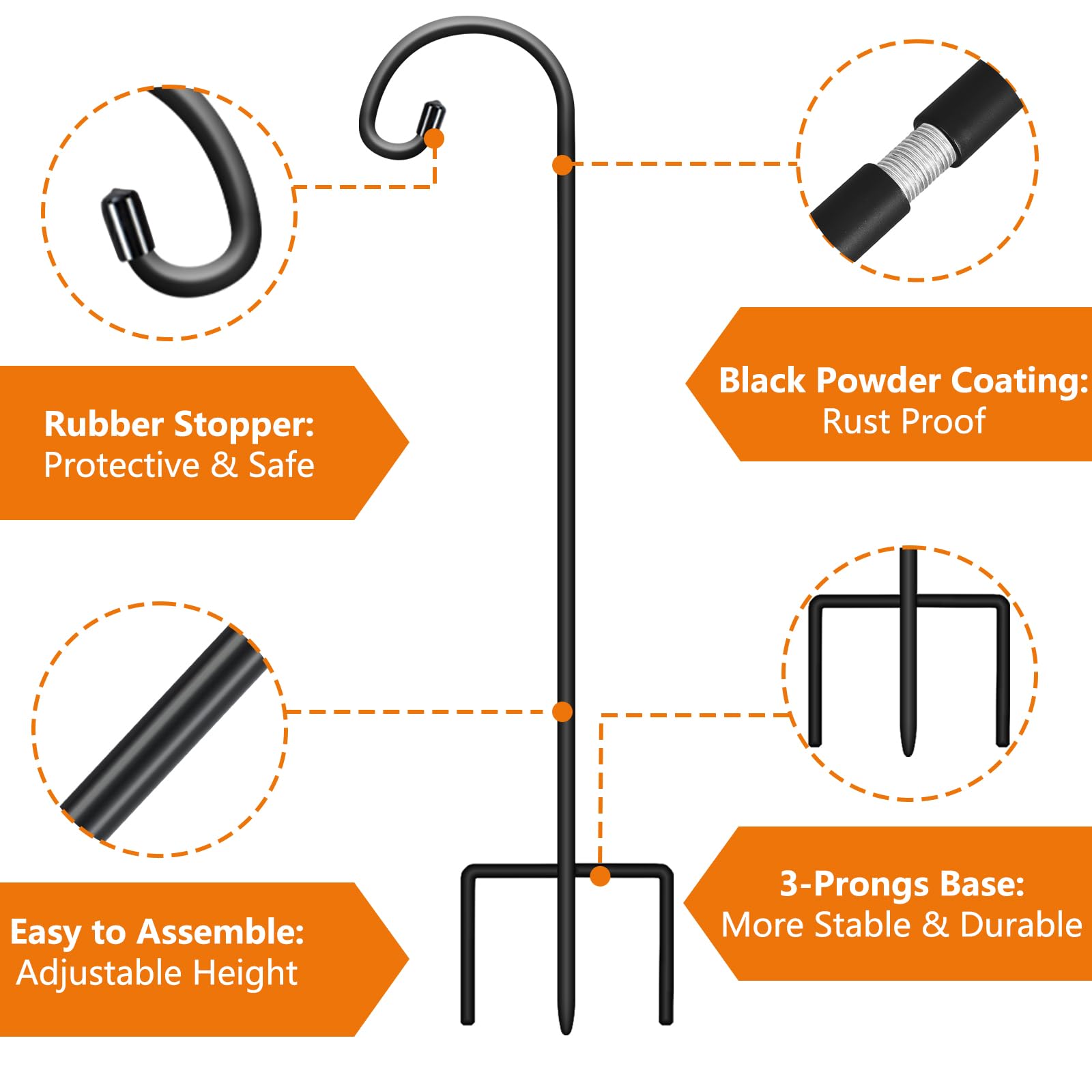 Gtongoko 32 Inch Adjustable Shepherds Hooks 4 Pack - Matte Black Garden Hooks for Hanging Plants, Lanterns, Bird Feeders & Solar Lights - Perfect for Outdoor Decor, Weddings & Mason Jar Displays