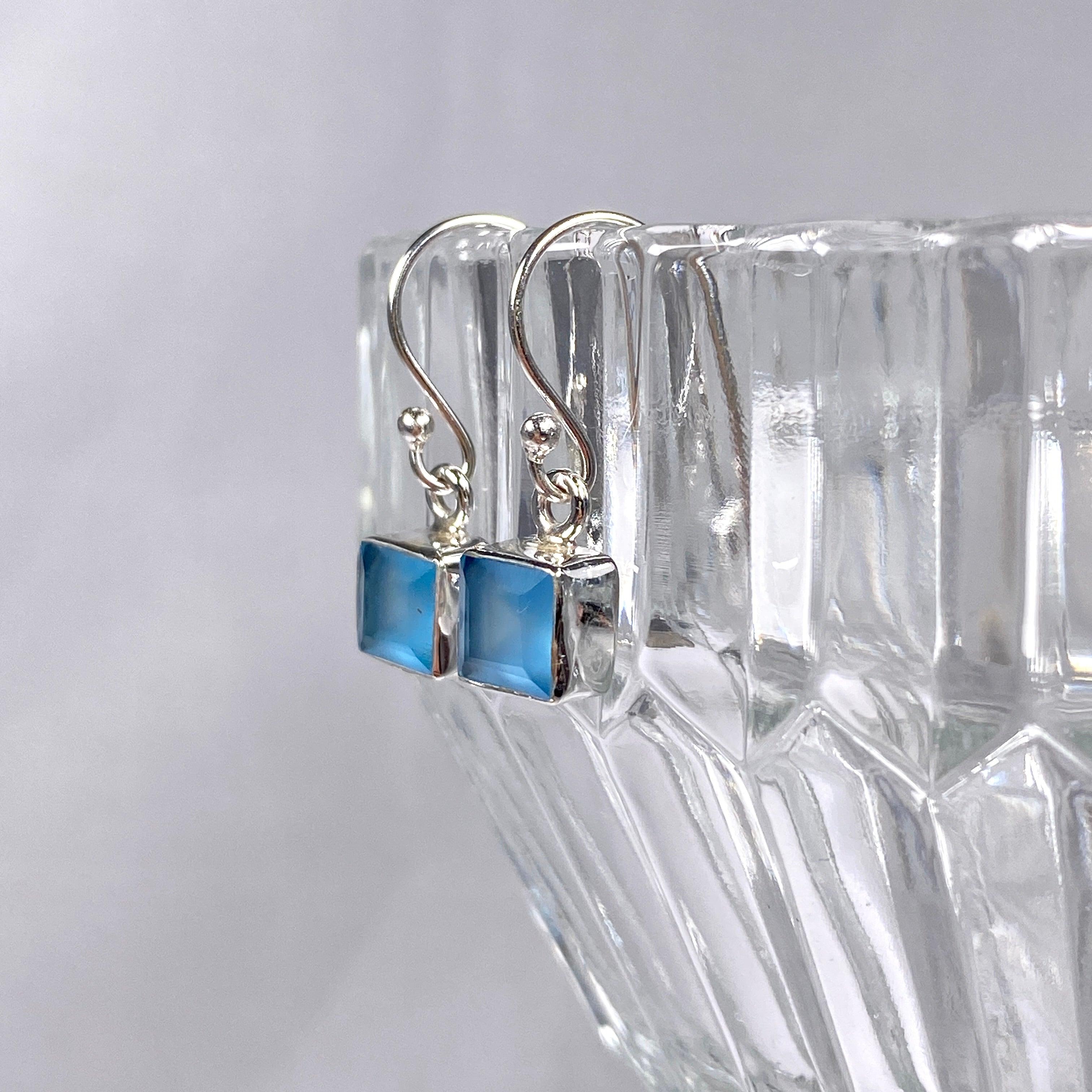 Blue Chalcedony Petite Square Faceted Earrings R2363 BCS - Elegant Dainty Jewelry for Women, Perfect for Parties, Weddings & Everyday Wear