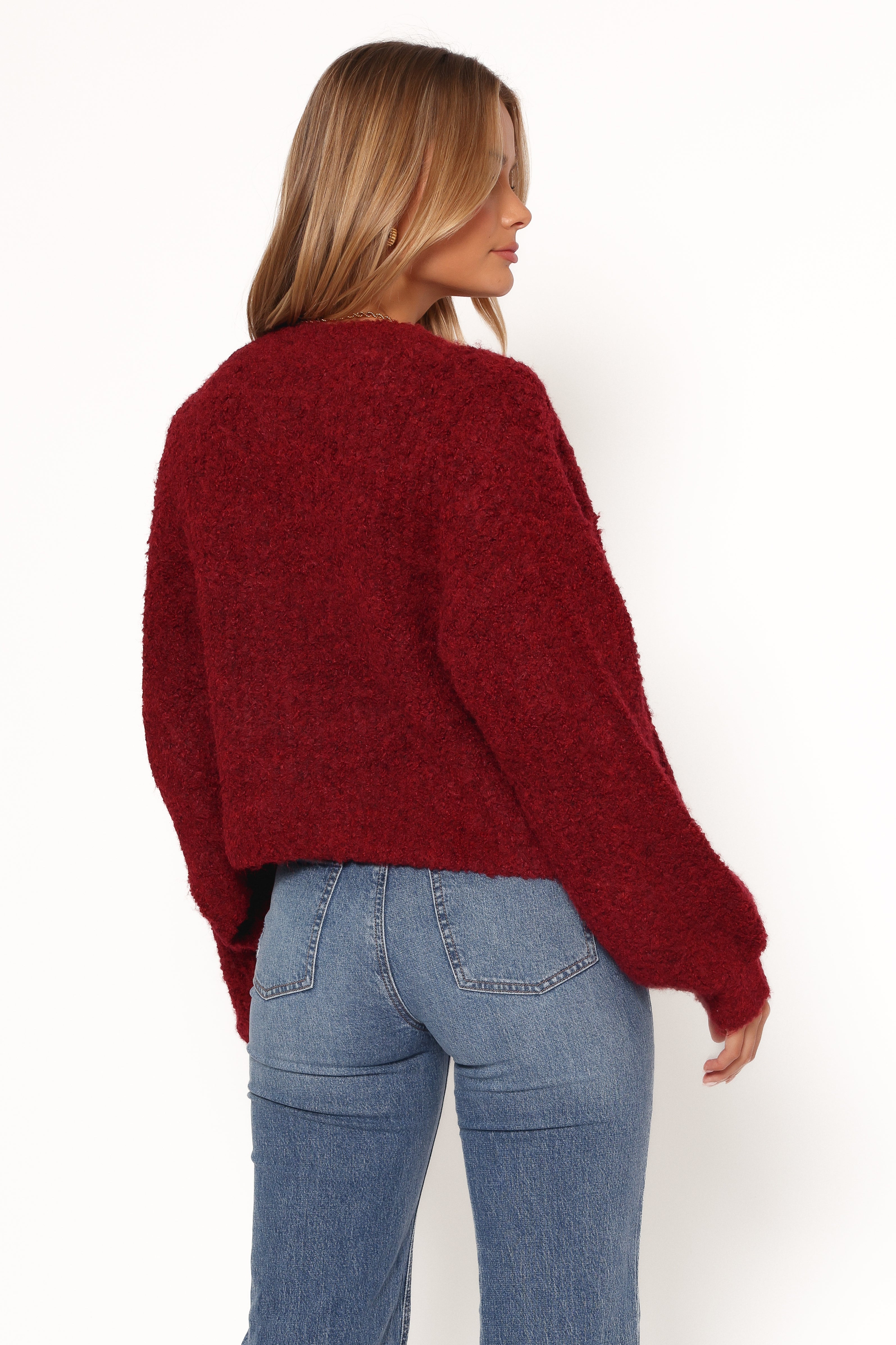 Albertine Cardigan for Women - Elegant Wine Red Knit Sweater | Cozy Fall & Winter Fashion | Perfect for Office, Dates, and Casual Outings
