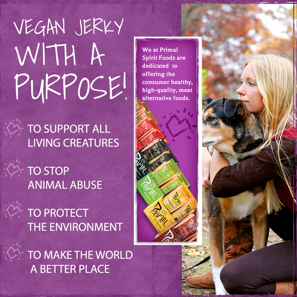 Primal Spirit Vegan Jerky - Hickory Smoked Classic Flavor | 24 Pack (1 oz Each) | Plant-Based Protein Snack | Non-GMO, No Preservatives | Perfect for Hiking, Camping & Sports Nutrition