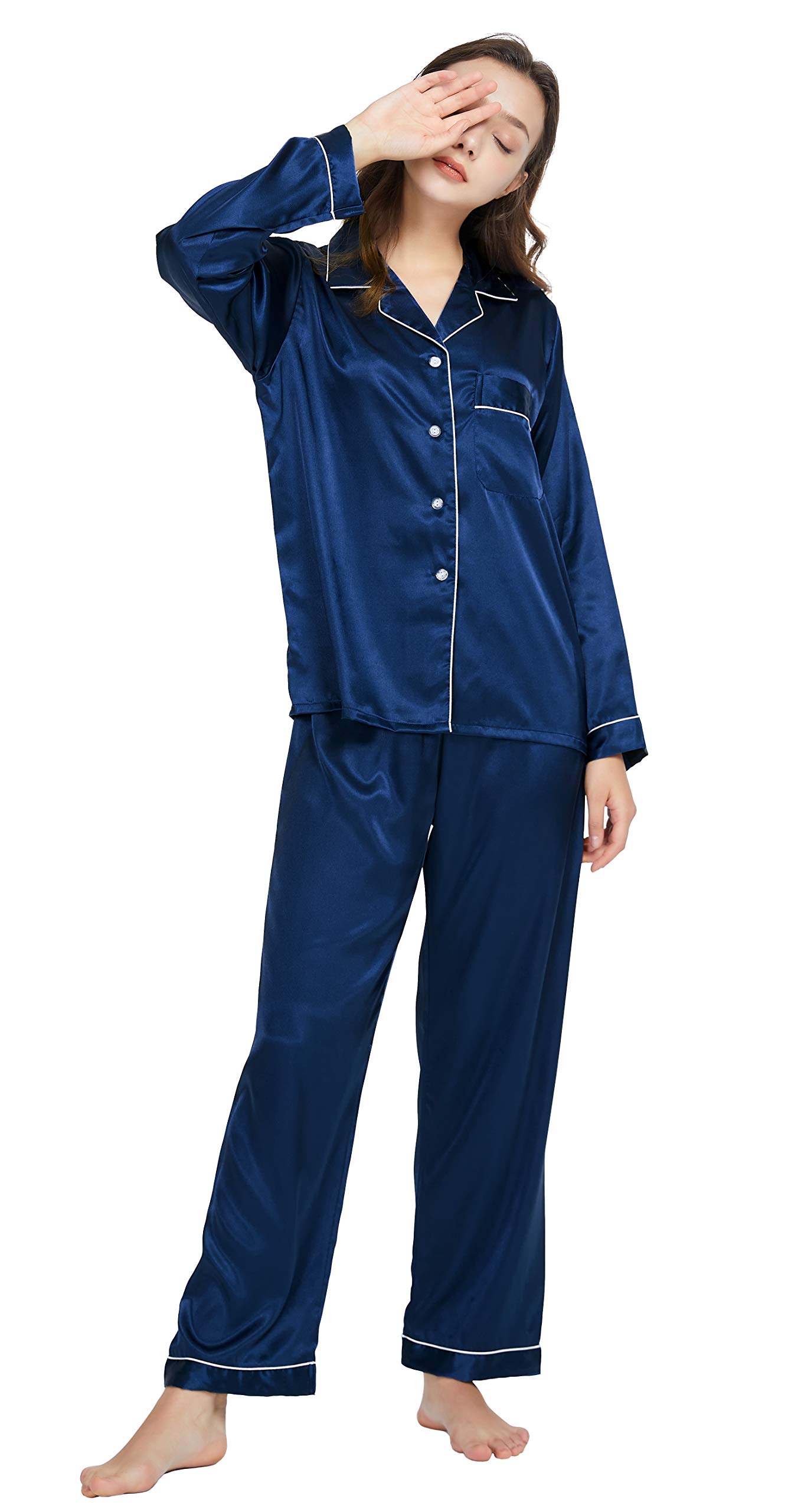 Women's Classic Satin Pajama Set - Soft Sleepwear & Lounge Outfit for Comfortable Nights, Relaxing at Home, Spa Days and Gift Giving