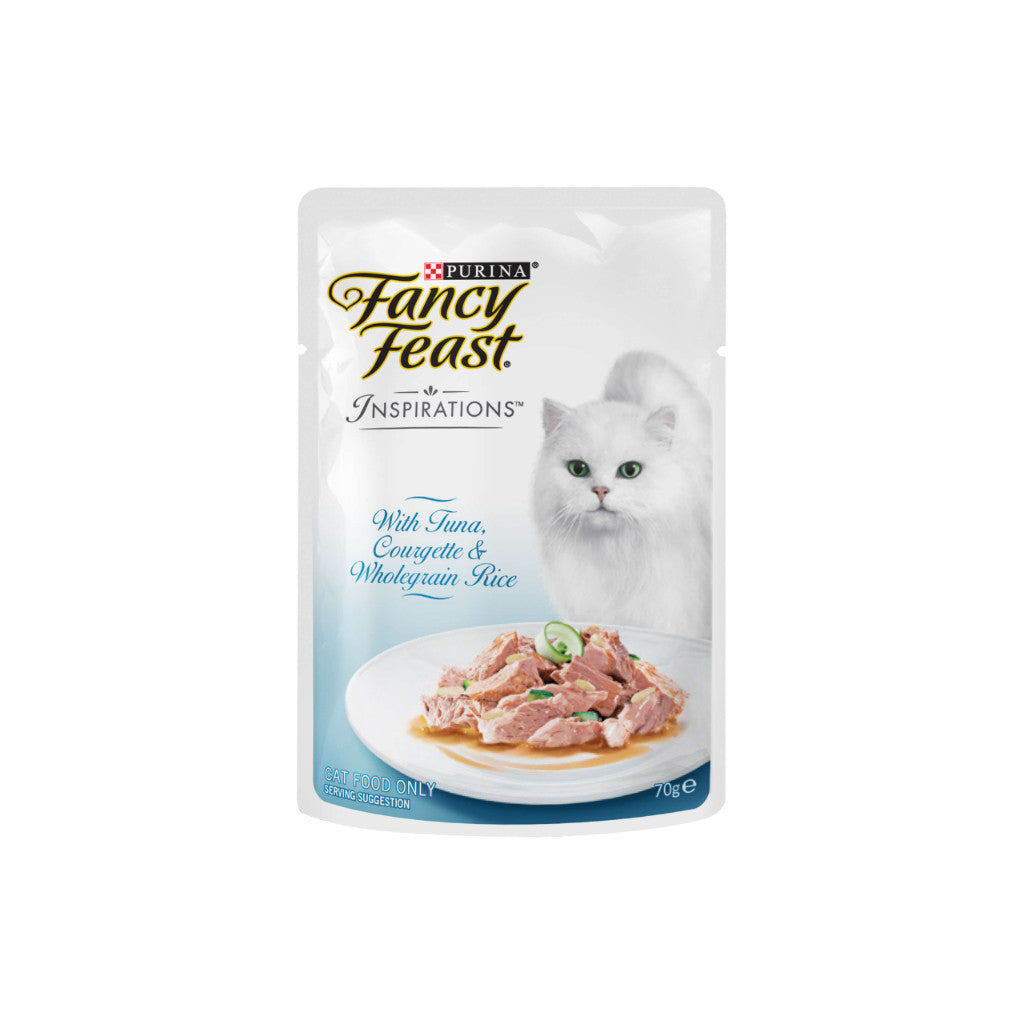 Fancy Feast Inspirations 70g Cat Food - Chicken, Courgette, Tomato, Tuna, Beef & Salmon - Delicious & Nutritious Wet Food for Adult Cats - Perfect for Mealtime, Treats & Weight Management