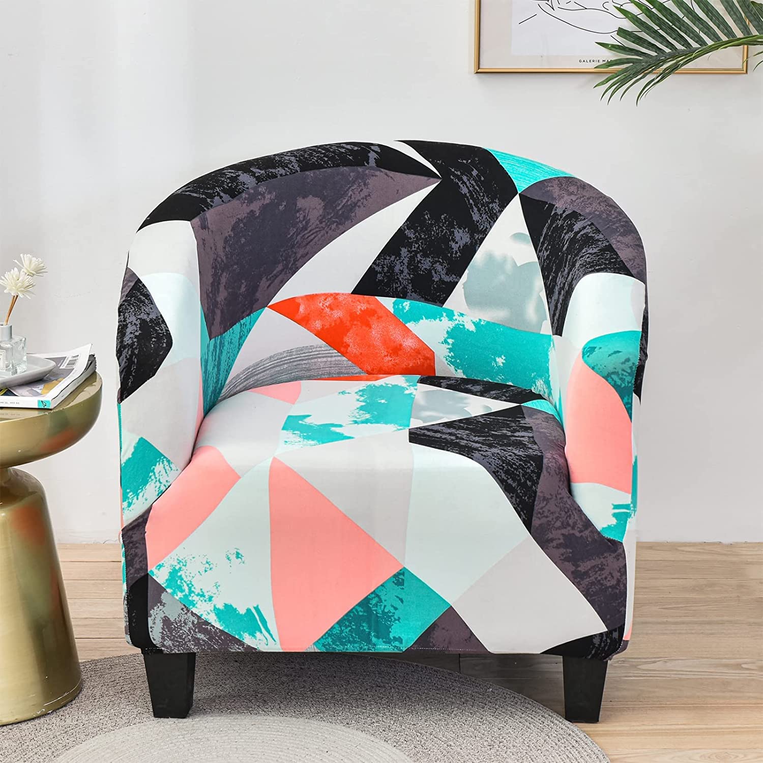 XMAYODS Stretch Slipcover for Club & Barrel Chairs - Spandex Printed Furniture Protector with Elastic Bottom - Perfect for Living Room, Office, and Lounge Decor
