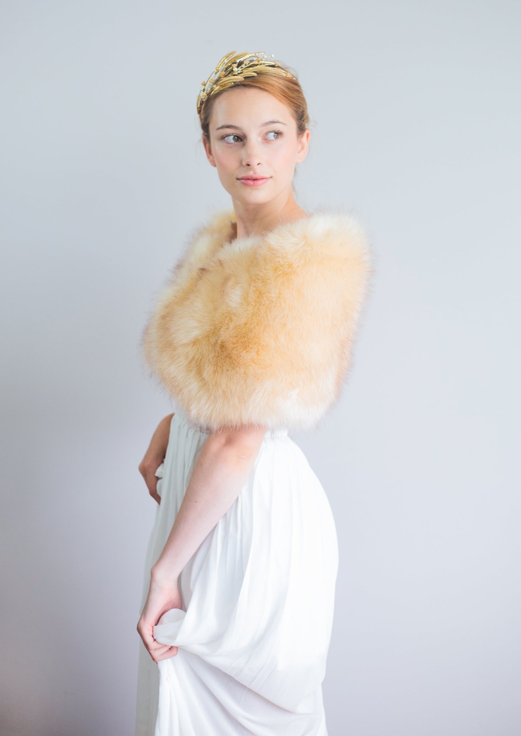 Luxury Champagne Fur Wrap Shawl - Soft Faux Fur Stole for Women (Serena Cha03) | Perfect for Weddings, Parties & Evening Events