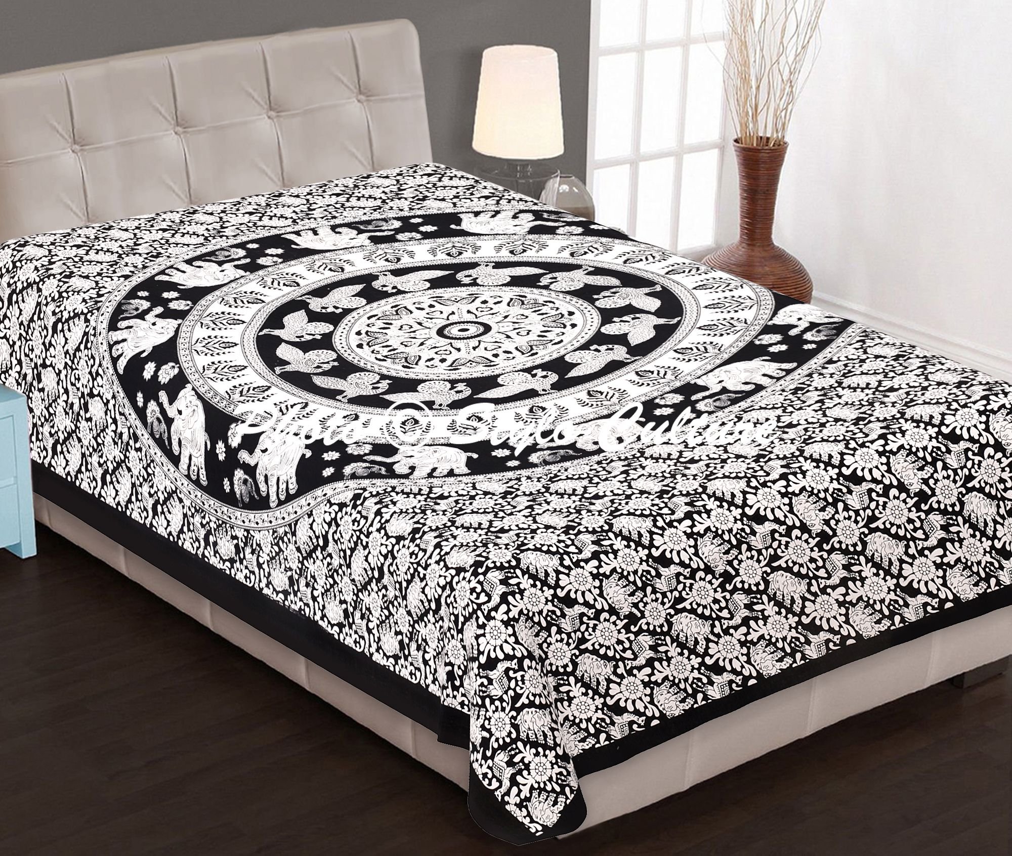 Indian Hippie Wall Tapestry - Mandala Black Elephant Printed Boho Wall Hanging Decor for Bedroom, Living Room, Dorm - Perfect for Meditation Spaces & Bohemian Home Decor