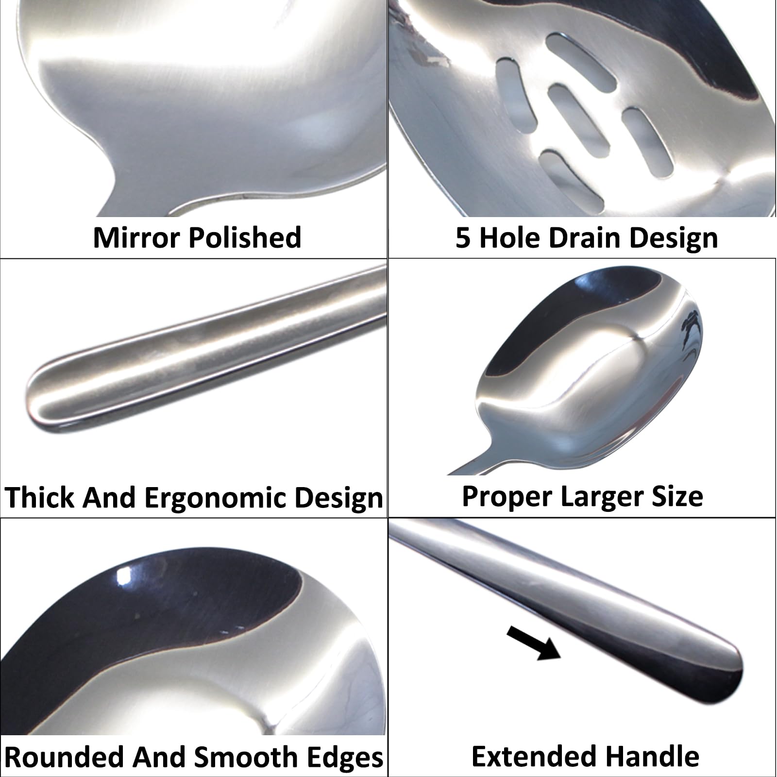 Premium 6-Piece Stainless Steel Serving Spoon Set - 11.4 Inch Extra Large Buffet Utensils, 18/8 Food Grade Mirror Polished Silverware for Catering, Parties & Restaurants - Dishwasher Safe Serving Spoons for Salads, Pasta, Rice & Large Dishes