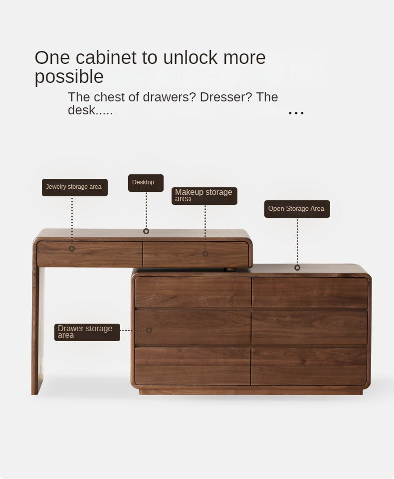 Solid Black Walnut Wood Dressing Table with Drawers - Elegant Vanity Desk for Bedroom, Makeup & Jewelry Storage