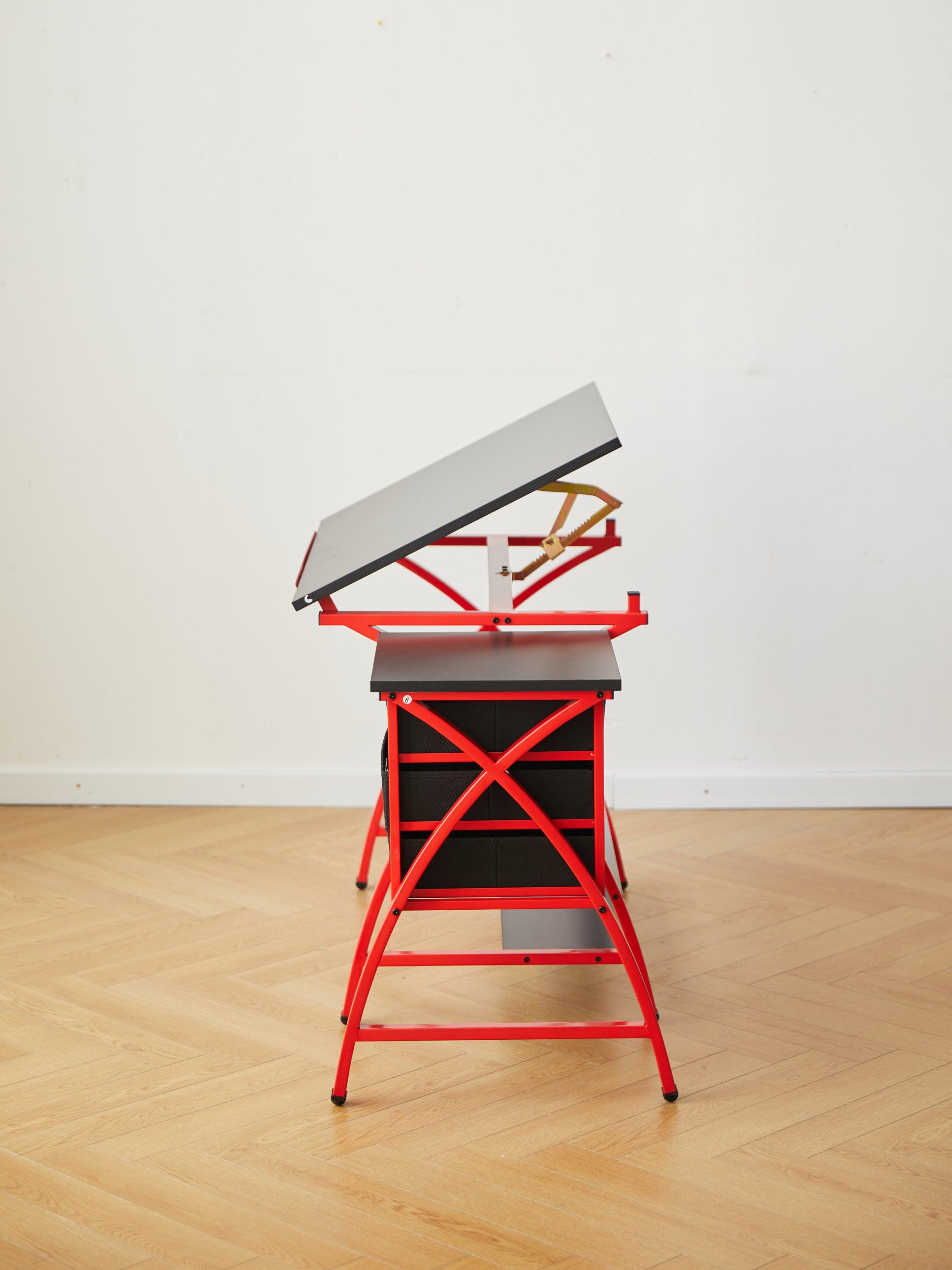 Adjustable Red Drafting Table with Stool - Perfect for Artists, Architects & Students - Home Office & Studio Drawing Desk