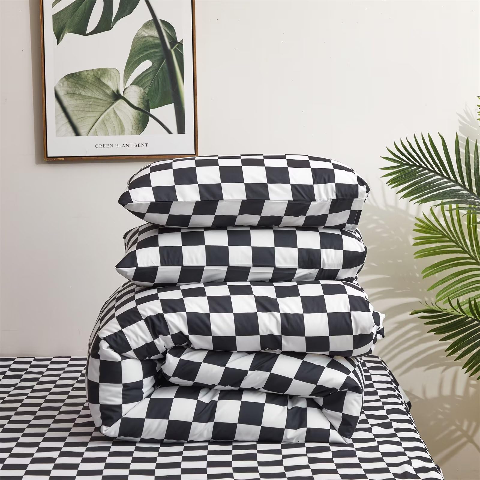 Houseri Plaid Comforter Set - Full Size Buffalo Check Bedding for Teen Boys, Black & White Checkered Comforter & Blanket Quilt - Perfect for Dorm Room, Bedroom & Cozy Winter Nights
