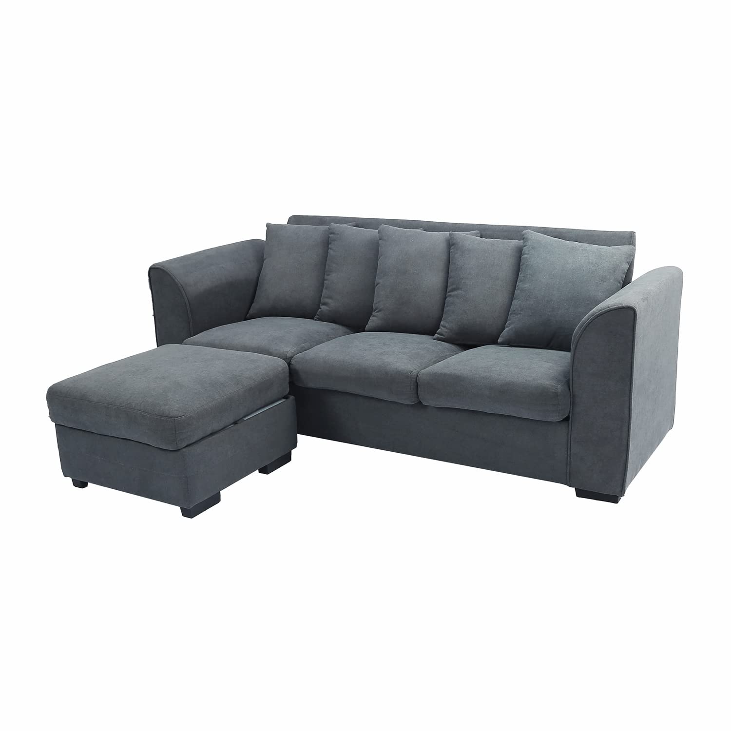 Bidook 2-Piece Dark Grey Fabric Living Room Set - 3-Seater Sofa with Ottoman | Modern Sectional Couch for Small Spaces & Cozy Home Decor