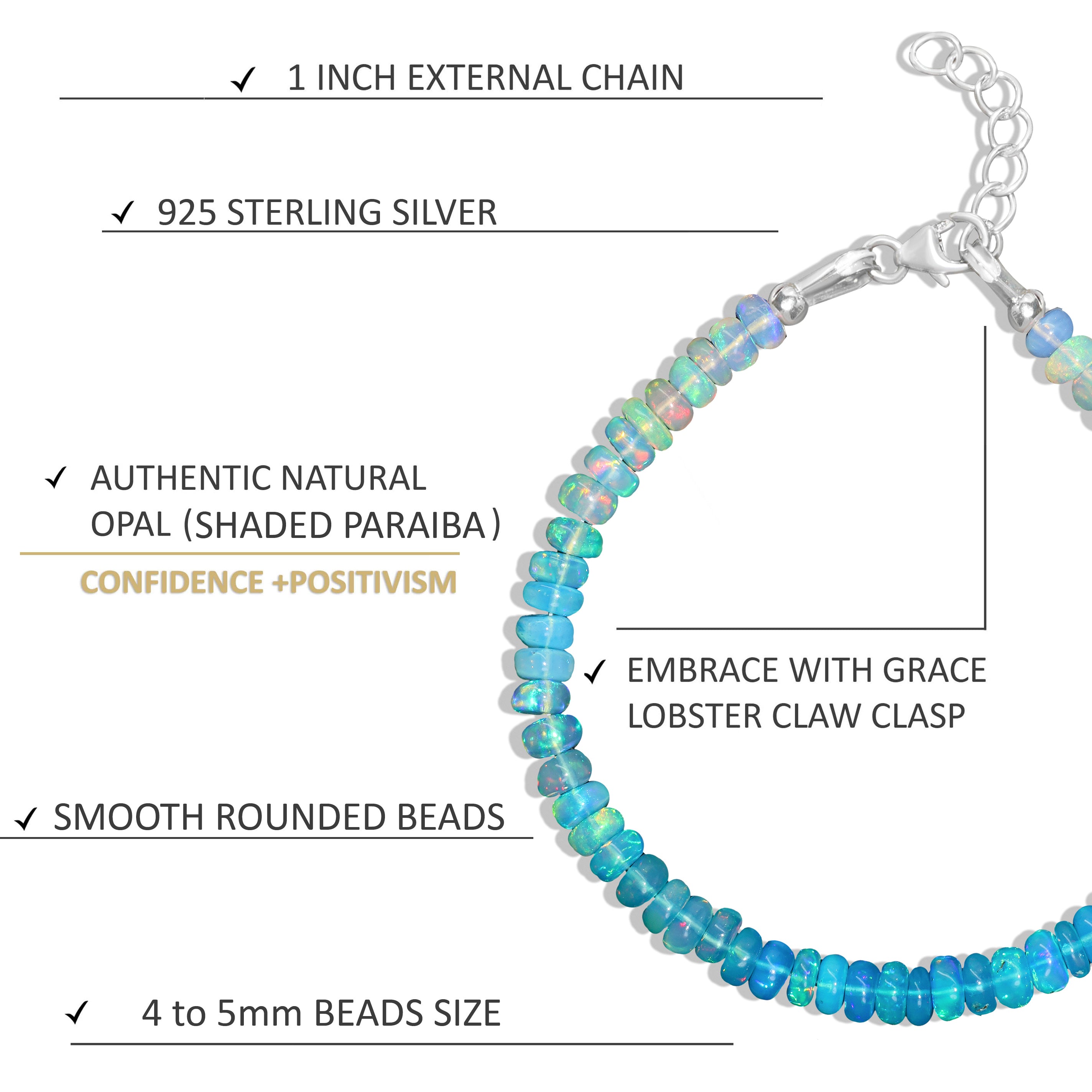 Natural Paraiba Opal Beaded Bracelet with Plain Shaded Design - Authentic Birthstone Jewelry for Women | Perfect for Everyday Wear, Gift Giving & Special Occasions