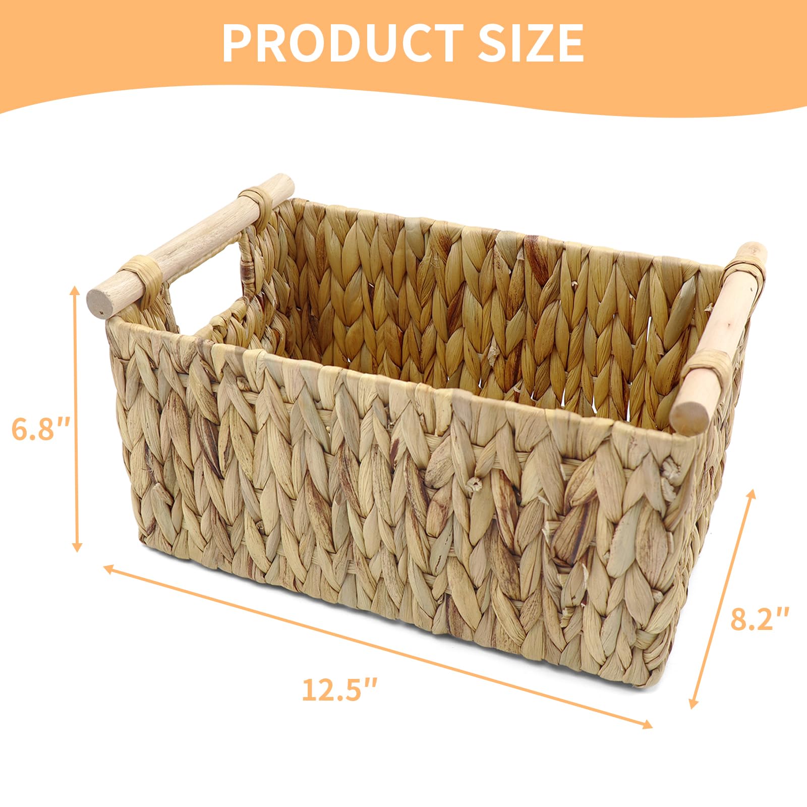 Natural Water Hyacinth Storage Basket with Handles - Large Woven Rattan Organizer for Shelves, Closet, Kitchen & Bathroom - Perfect for Home Decor, Toilet Tank Storage & Cabinet Organization
