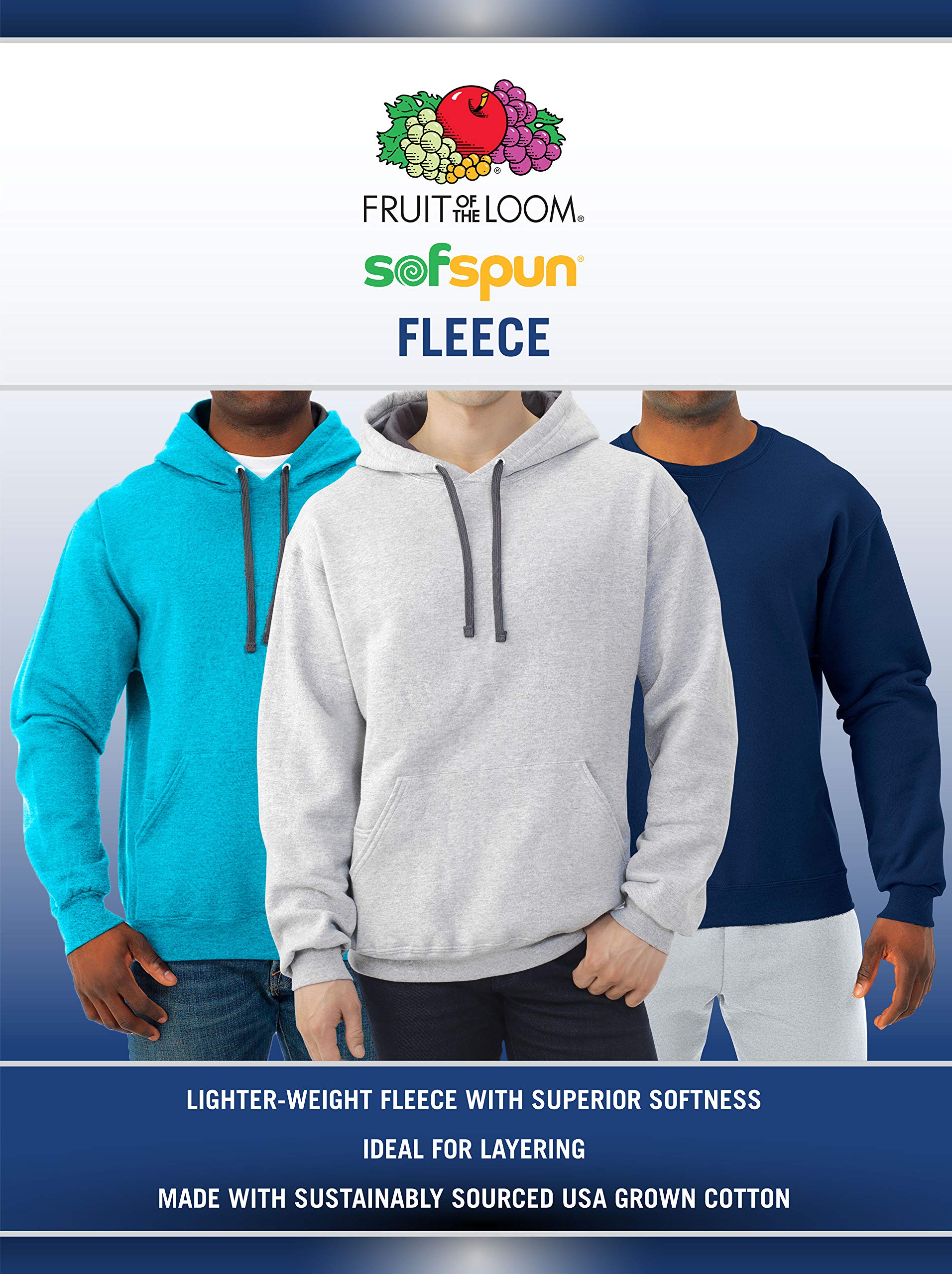 Fruit of the Loom Men's Sofspun Fleece Pullover Hoodie - Soft & Comfortable Fleece Sweatshirt for Casual Wear, Gym & Outdoor Activities