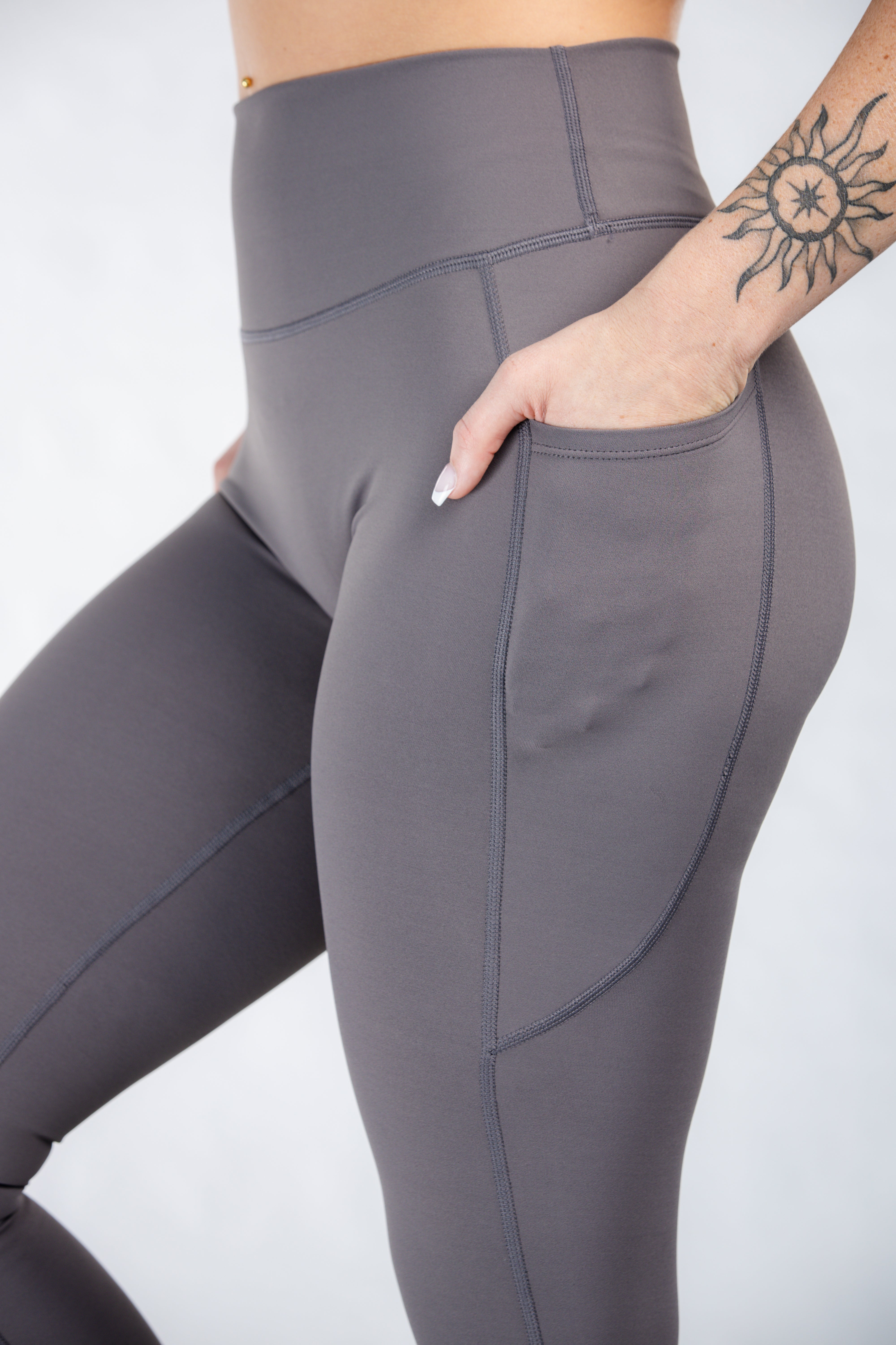 Empowered High-Waisted Yoga Leggings with Pockets - Charcoal Grey | Women's Workout & Lounge Pants for Gym, Running & Everyday Comfort