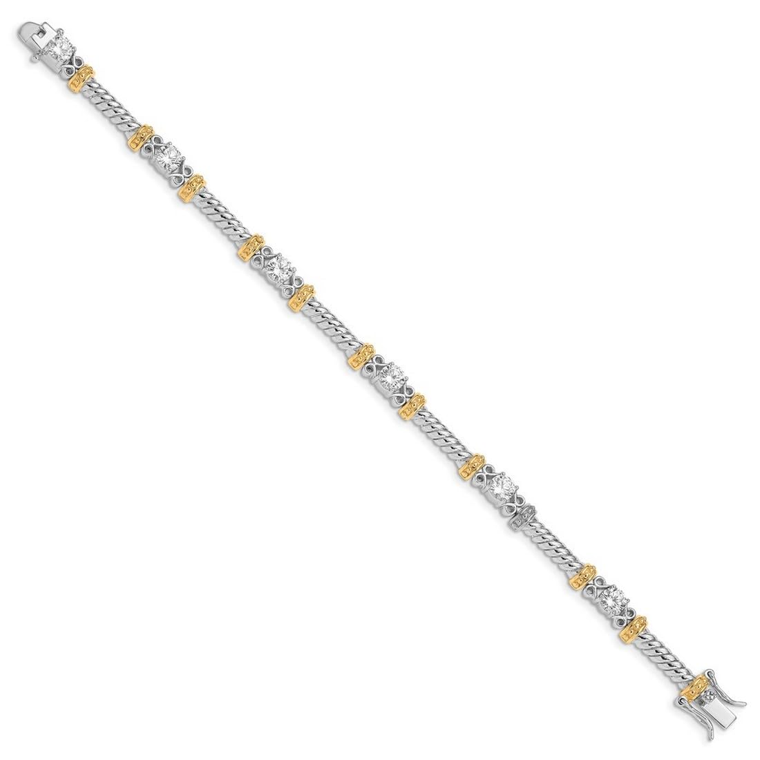 925 Sterling Silver & Gold Plated CZ Cubic Zirconia Simulated Diamond Bracelet for Women - 7
