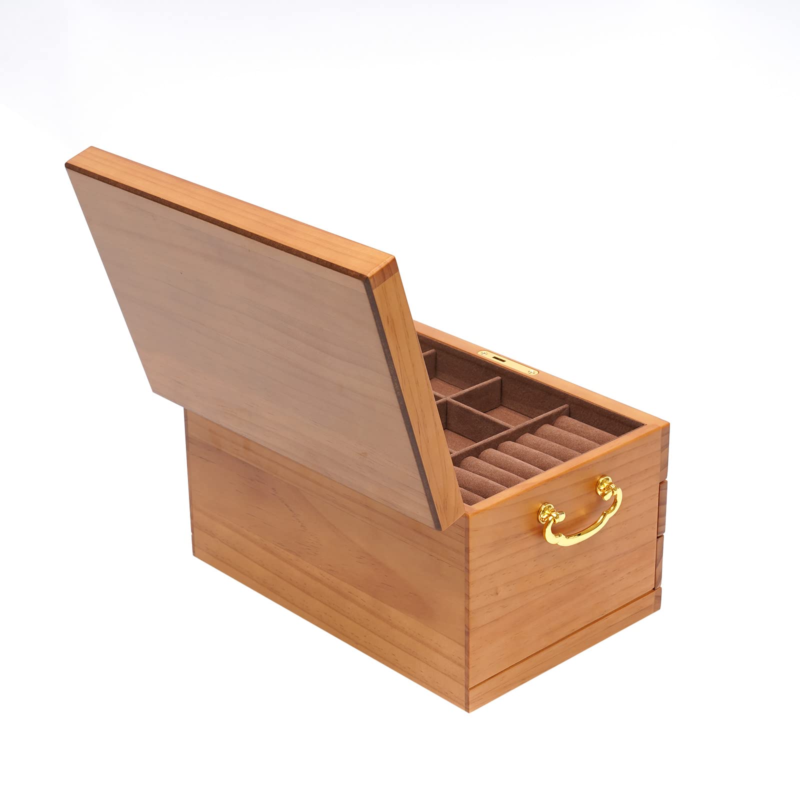 3 Layer Wooden Jewelry Storage Box with 3 Drawers - Organizer for Earrings, Necklaces, Bracelets, Rings & Pendants - Portable Travel Jewelry Case for Women - Perfect for Home, Office & Vacation Use