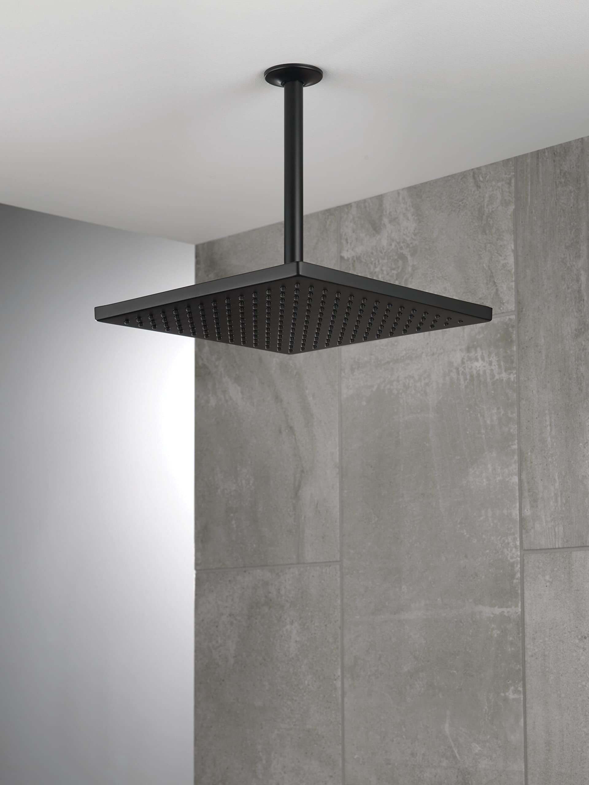 High Pressure Rain Shower Head - Matte Black Ceiling Mount Rainfall Showerhead with Adjustable Shower Arm - Luxury Bathroom Upgrade for Spa-Like Experience
