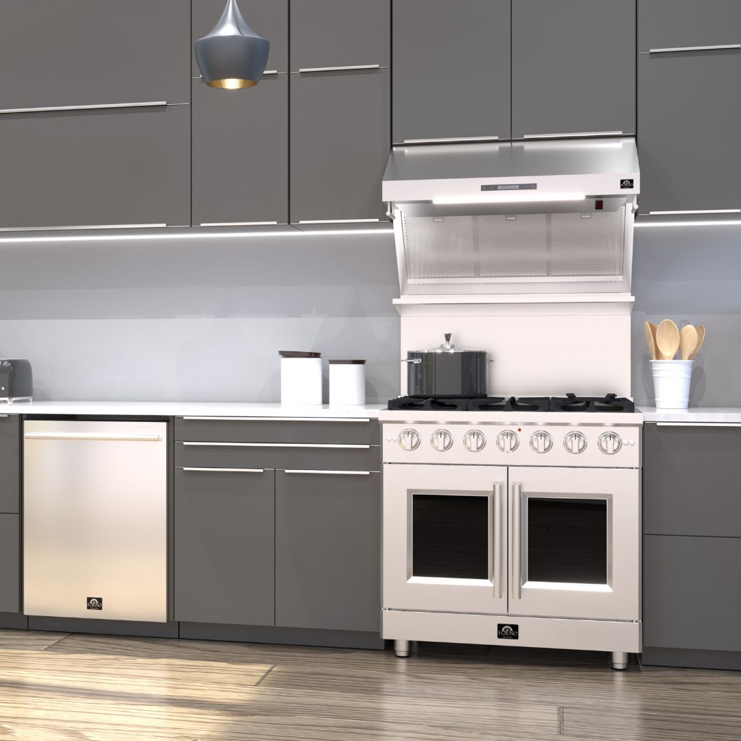 Forno Galiano 36-inch 5.36 cu. ft. Stainless Steel Freestanding All Gas Range with French Doors (Model FFSGS6444 36) - Perfect for Modern Kitchens, Home Chefs & Entertaining