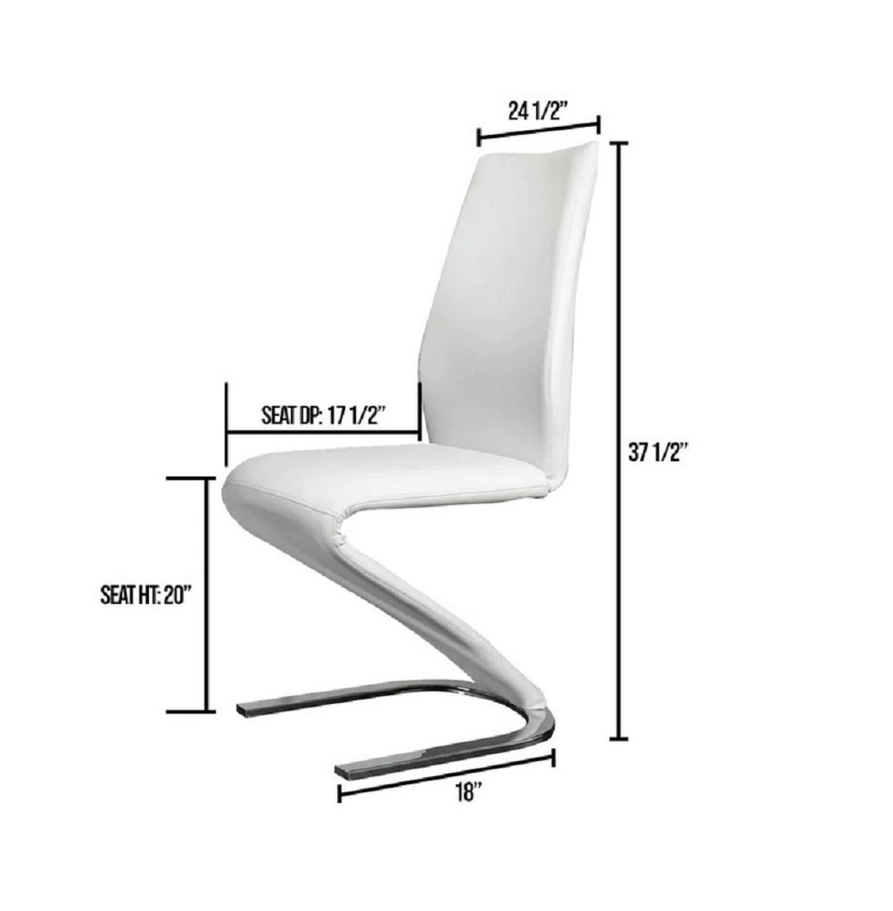 Modern Z-Shaped Chair Base - 2 Pack White Leatherette Dining Chairs with Chrome Finish | Contemporary Side Chairs for Dining Room, Kitchen, or Office Seating