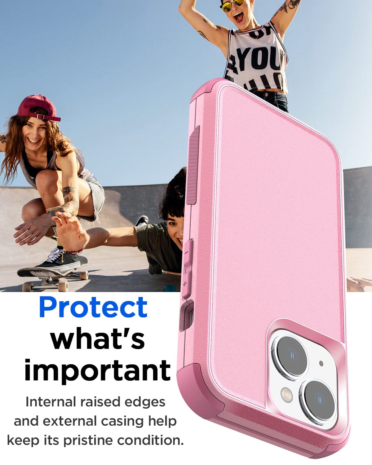 AICase Heavy Duty 3-Layer Rugged Case for iPhone 13 & iPhone 14 - Military Grade Drop Proof, Shockproof, Dustproof Protection - Pink - Perfect for Outdoor Adventures, Construction Work & Extreme Sports