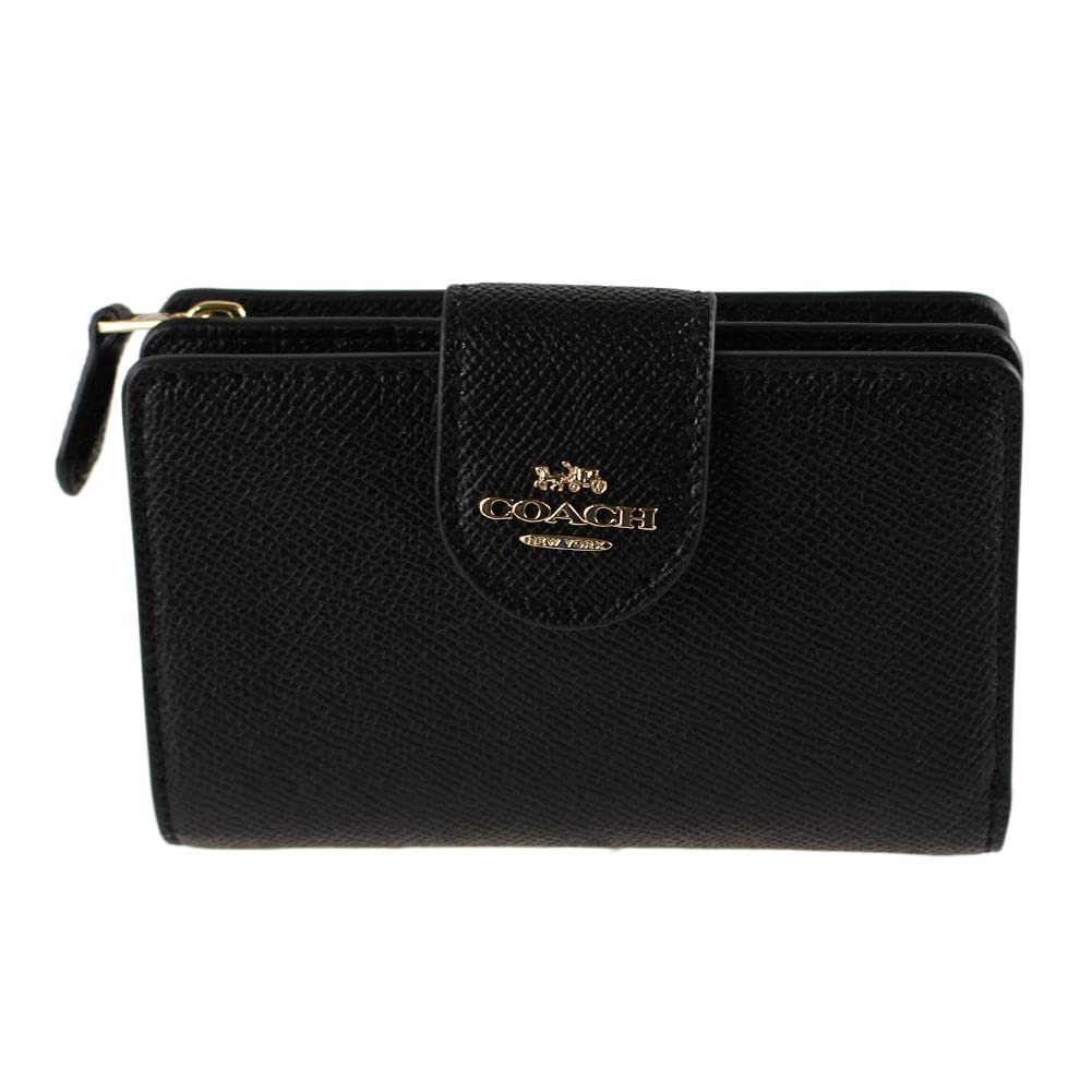 COACH Women's Medium Leather Corner Zip Wallet - Black & Gold Crossbody Wristlet for Everyday Use, Travel & Gift Giving