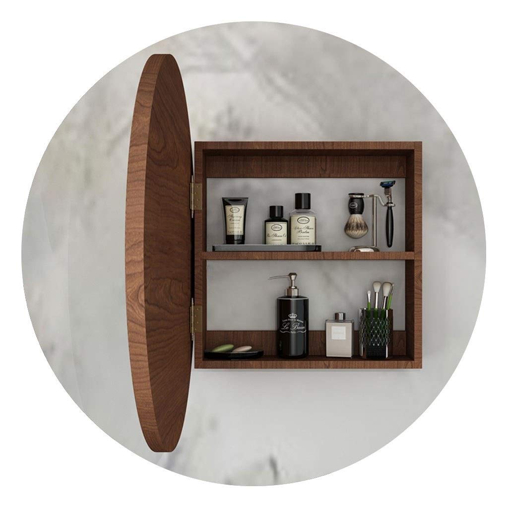 Round Wooden Wall-Mounted Vanity Mirror Cabinet with Storage - Large Capacity Bathroom Makeup Mirror for Dressing Table & Bedroom Organization | Perfect for Small Space Bathroom Decor & Cosmetic Storage