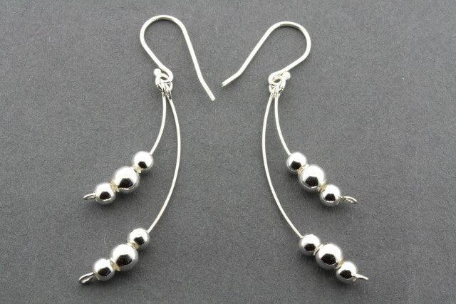2 x 3 Ball Bead Curve Drop Earrings - Sterling Silver Dangle Earrings for Women - Perfect for Parties, Weddings & Everyday Wear