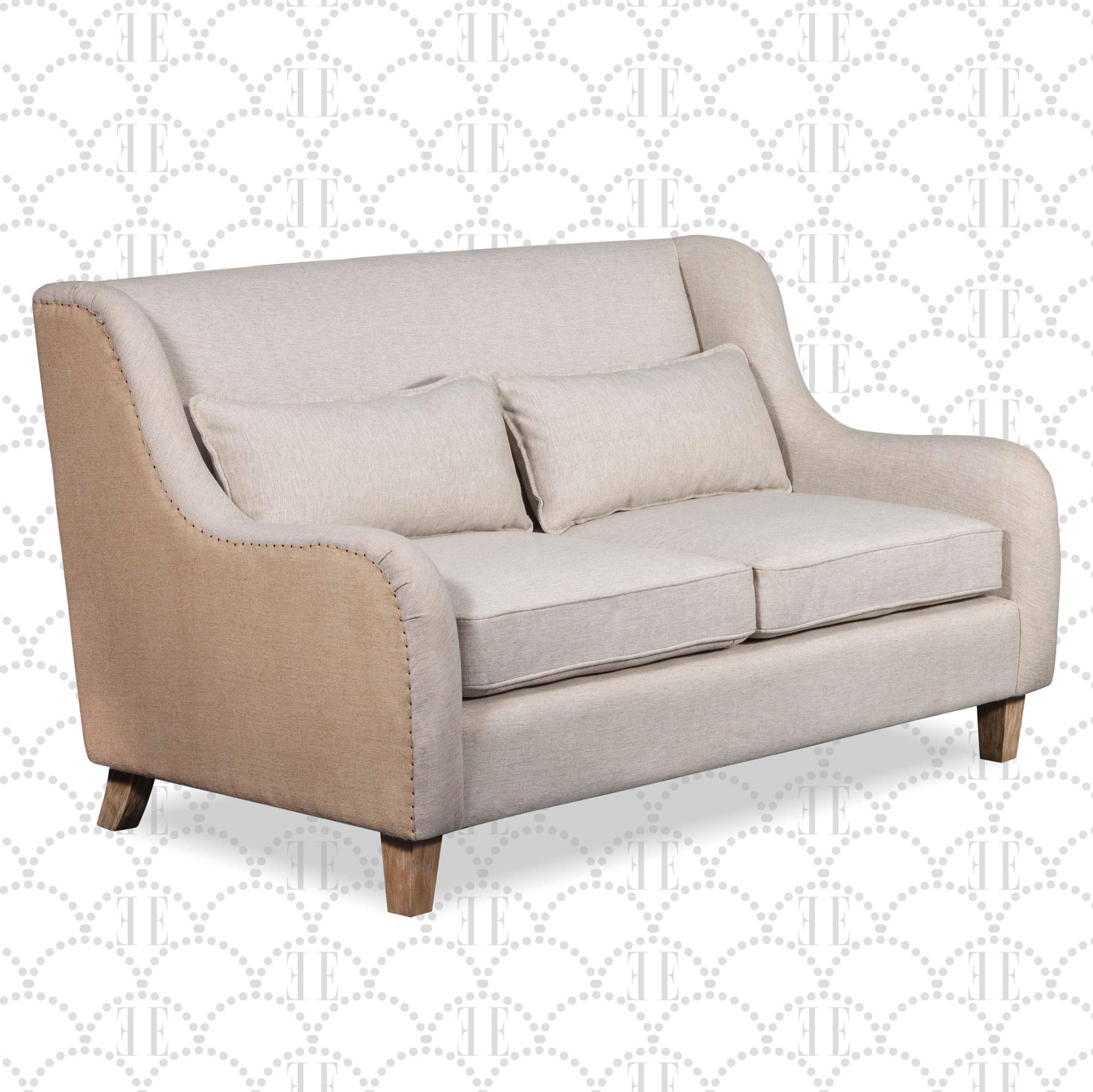 Modern Farmhouse Wingback Sofa - Beige Linen Loveseat for Living Room Decor