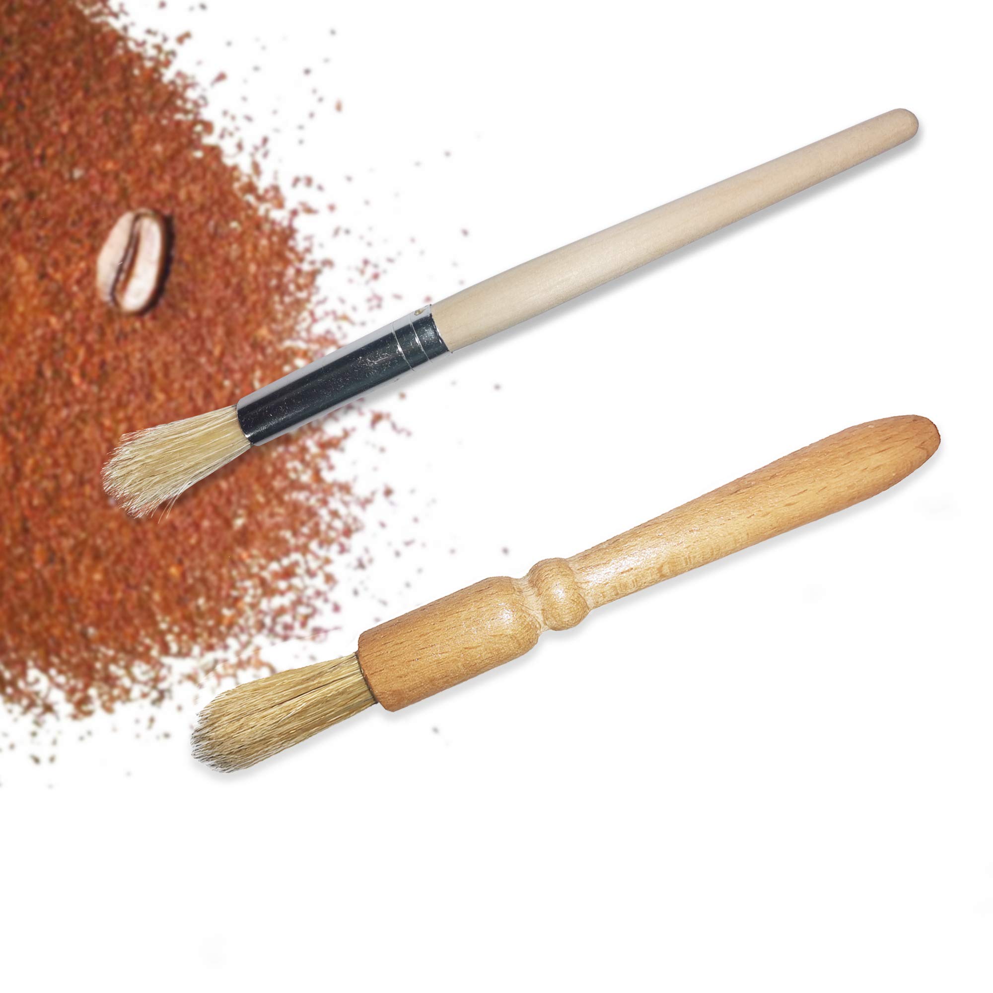 2 Pack Wooden Handle Coffee Grinder Cleaning Brush - Natural Espresso Machine Cleaner for Coffee Beans & Grains - Perfect for Baristas, Home Kitchens & Pasta Makers (Use for Daily Coffee Grinder Maintenance & Espresso Machine Care)