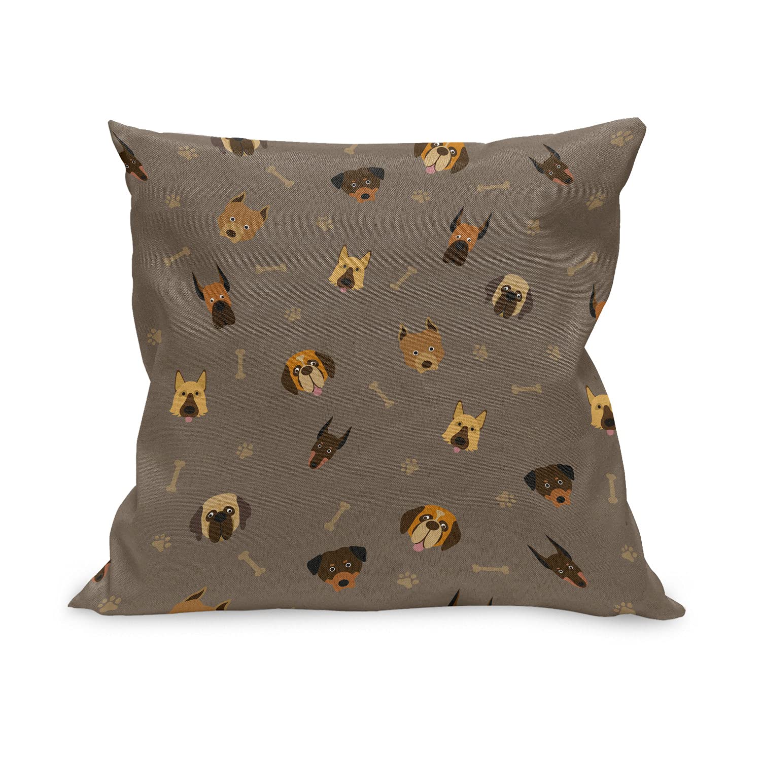 Ambesonne Dog Lover Throw Pillow Cover 18x18 Inch - Cute Pet Heads, Paw Prints & Bones Pattern - Multicolor Decorative Square Pillow Case for Sofa, Bed, Nursery - Perfect Gift for Dog Owners & Pet Lovers