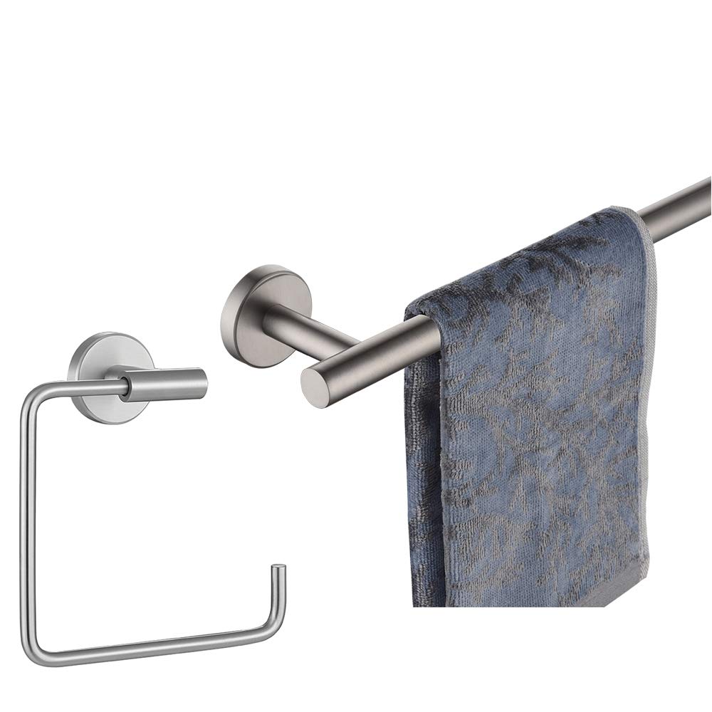 Stainless Steel Square Towel Ring Holder - 6 Inch Brushed Finish Wall Mount Bathroom Accessory (TR140-BN) - Perfect for Modern Bathrooms & Powder Rooms